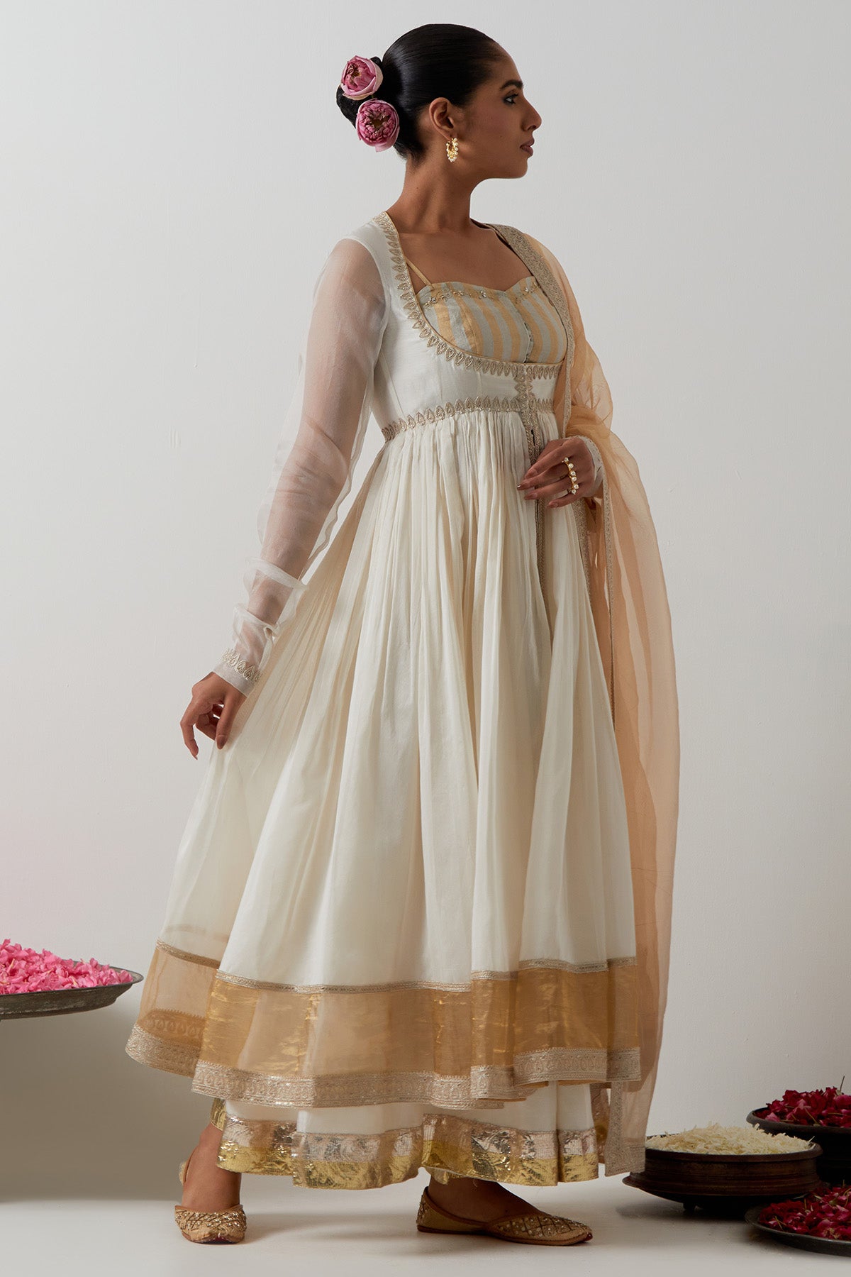 Ivory Gold Chanderi Lehenga Set