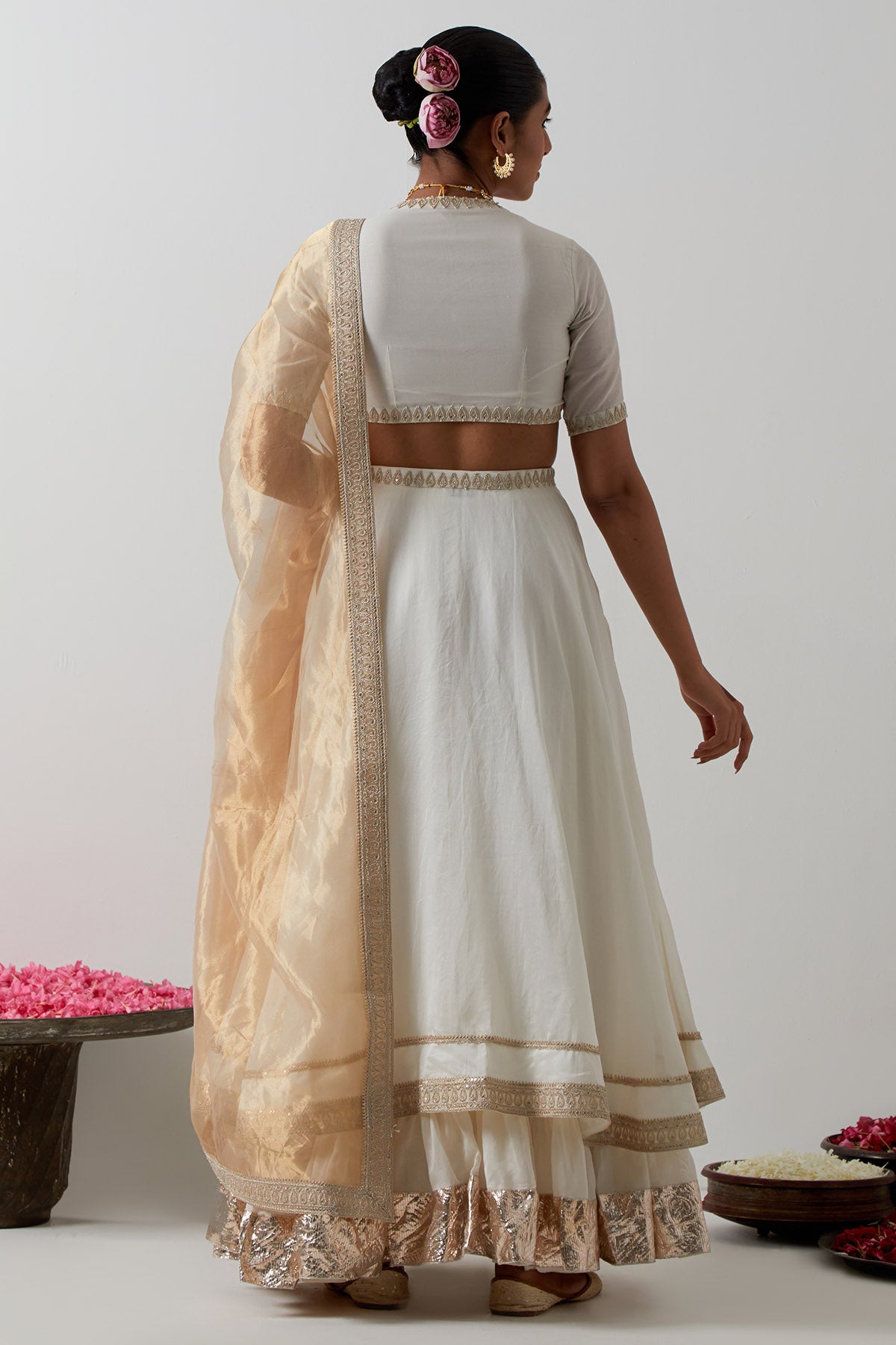 Ivory Gold Layered Lehenga Set