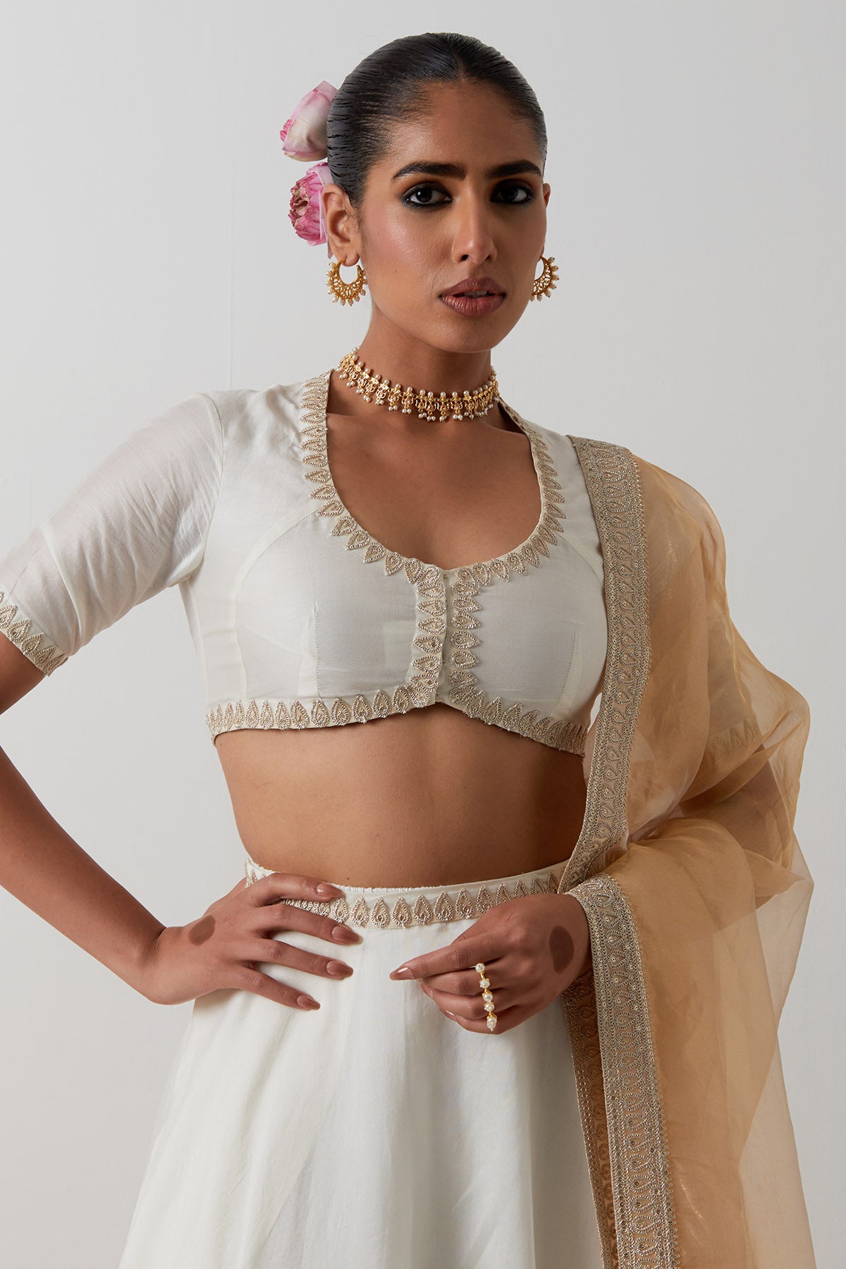 Ivory Gold Layered Lehenga Set