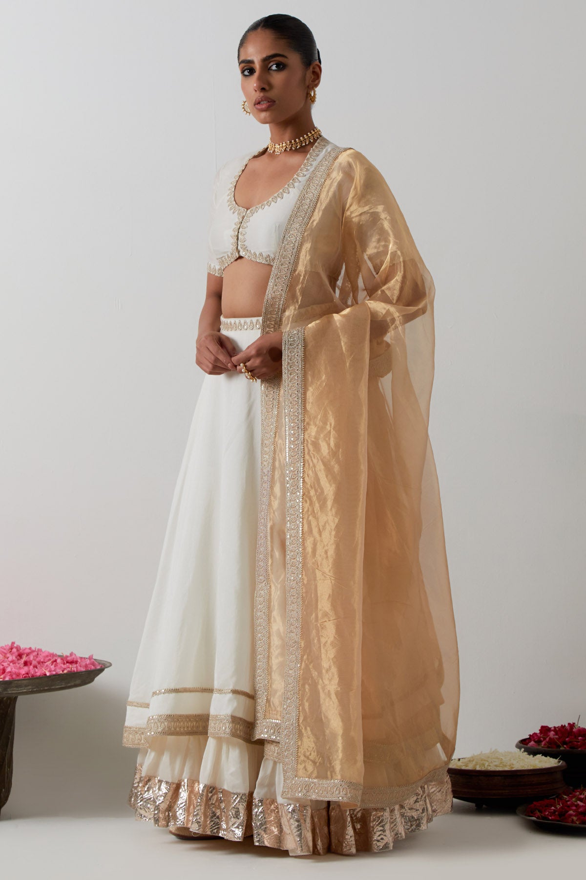 Ivory Gold Layered Lehenga Set