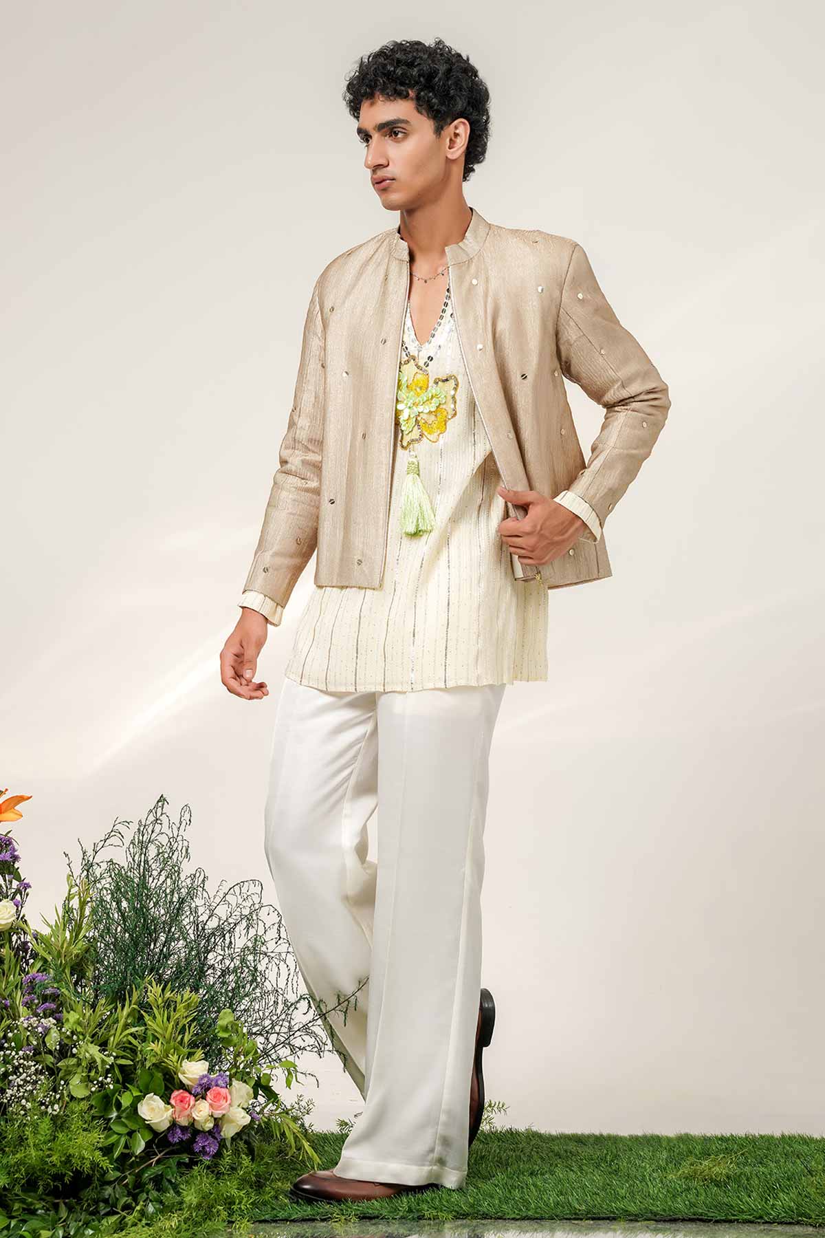 Ivory & Gold Tissue Kurta Set