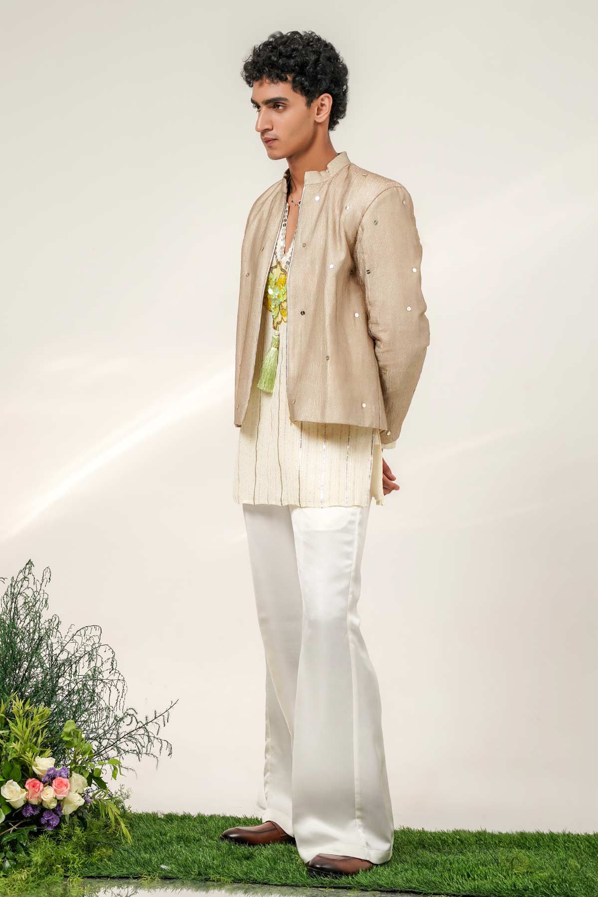 Ivory & Gold Tissue Kurta Set