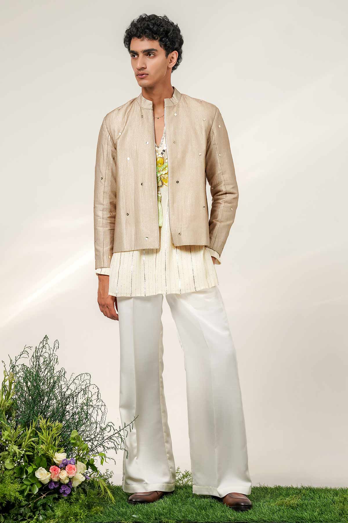 Ivory & Gold Tissue Kurta Set