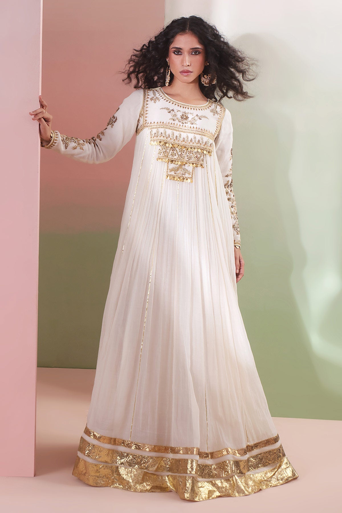 Buy Ivory Gota Detailing Aanarkali Set for women by Priyanka Jain online available at scrollnshops