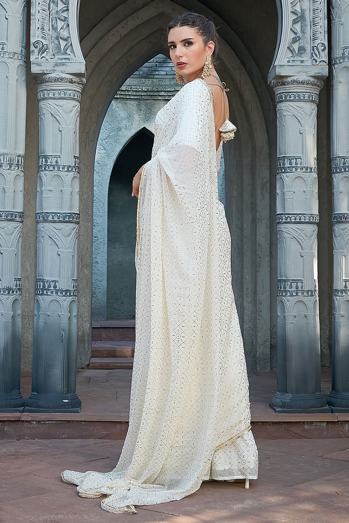 Ivory Gota Detailing Saree Set