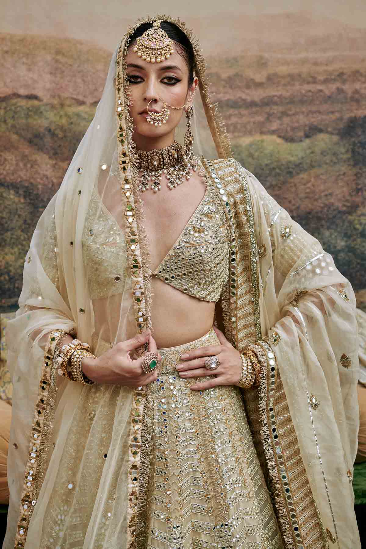 Ivory Gota Lehenga Set & Veil