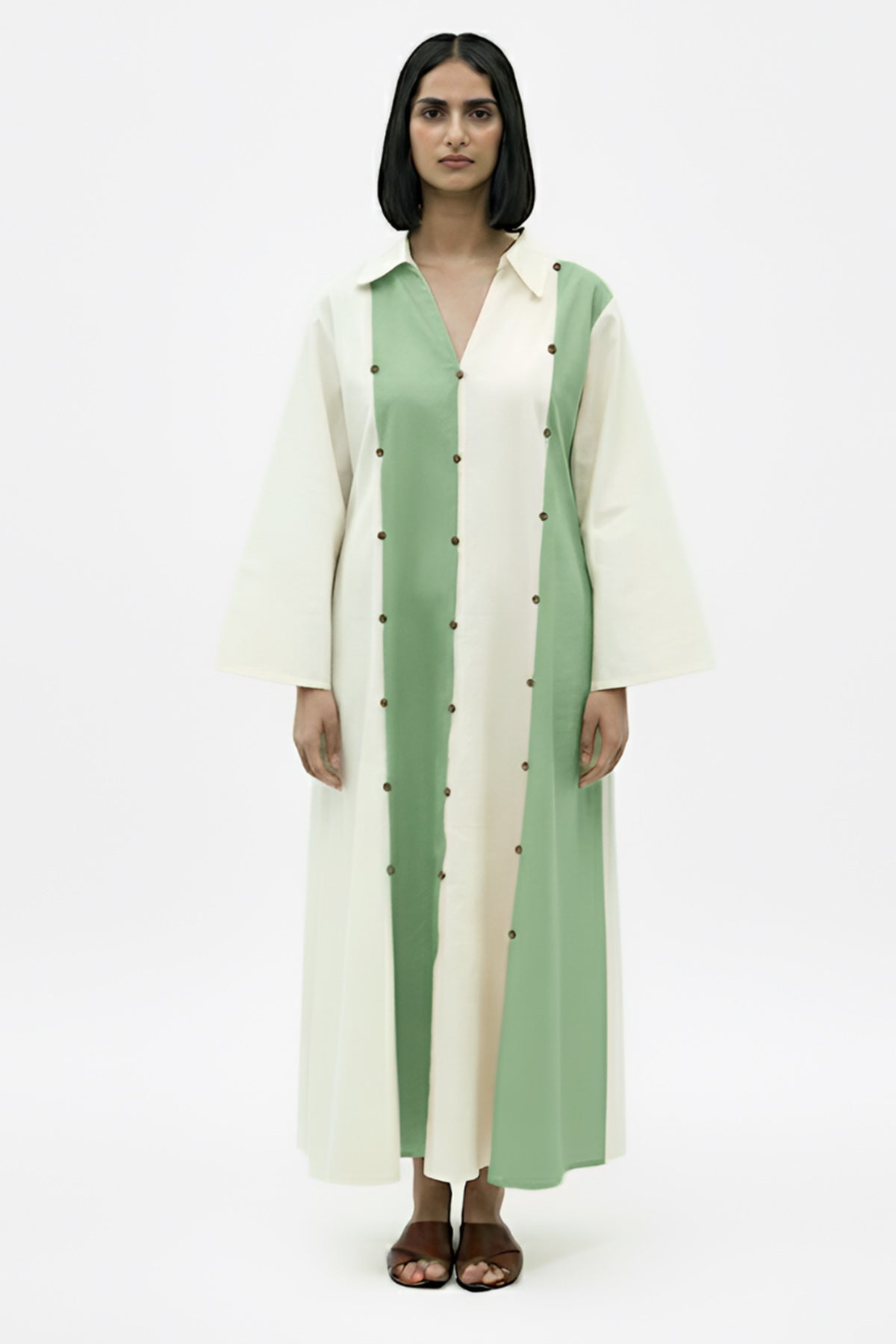 Buy Ivory & Green Panel Maxi Dress for women by Neora online available at scrollnshops