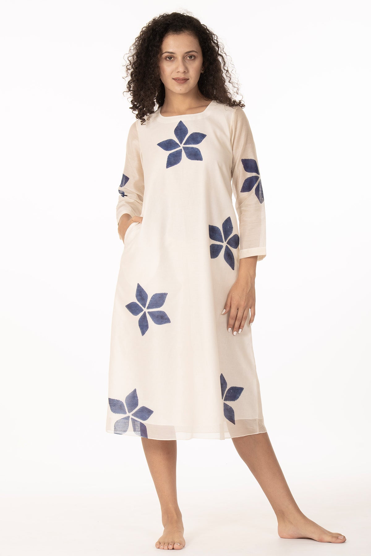 Ivory Hand Block Printed Dress