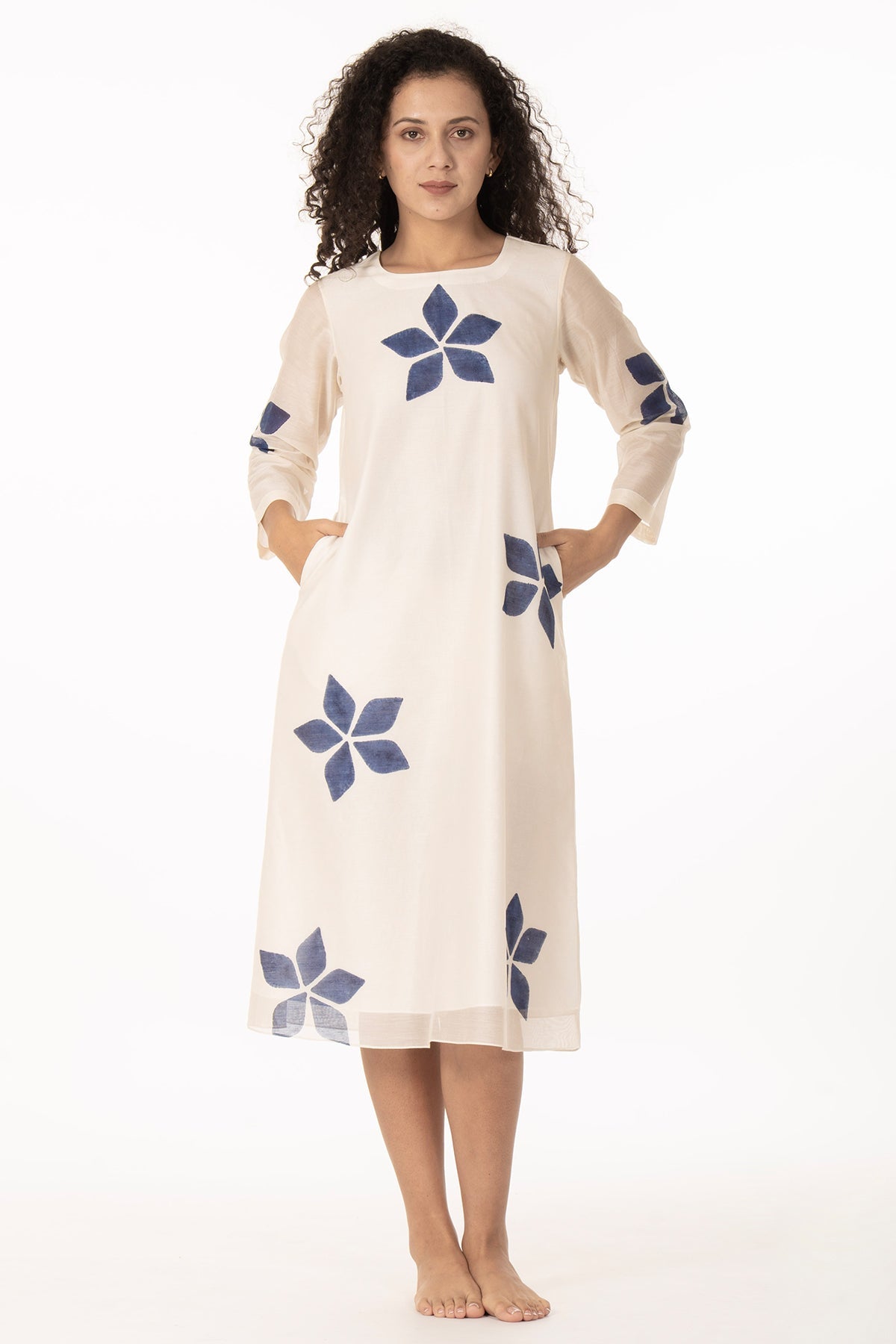 Buy Ivory Hand Block Printed Dress for women by Khat Clothing online available at scrollnshops