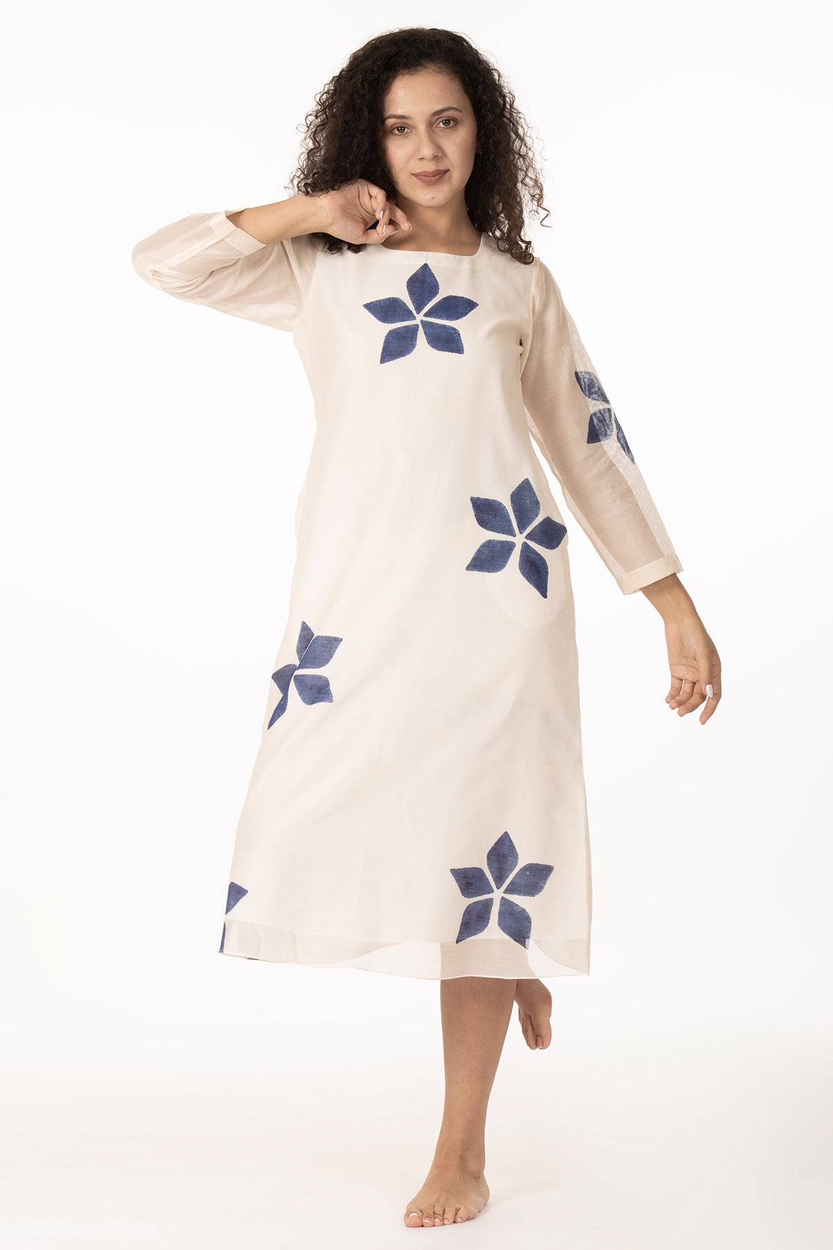 Ivory Hand Block Printed Dress