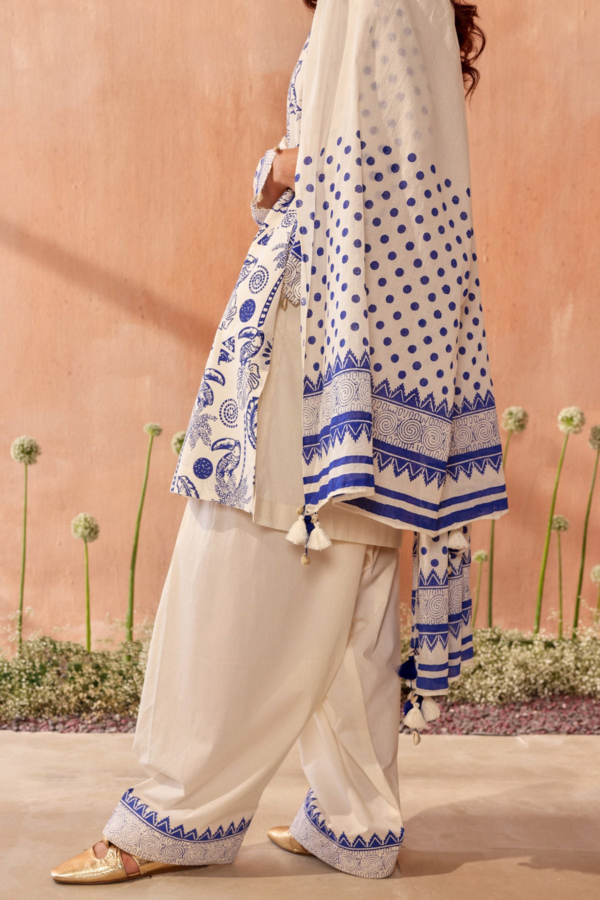 Ivory Hand Block Printed Dupatta