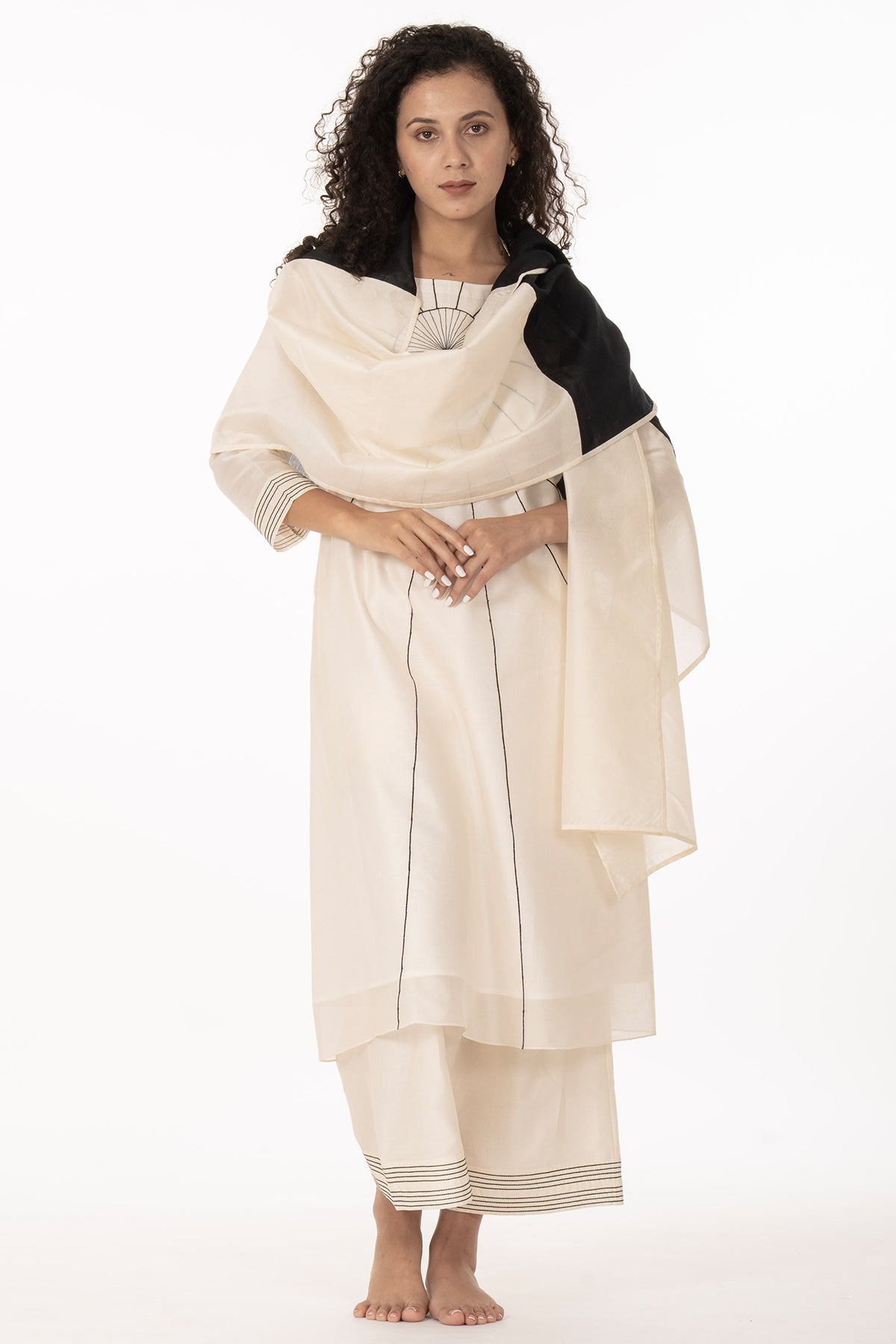 Buy Ivory Hand Embroidery Kurta Set for women by Khat Clothing online available at scrollnshops