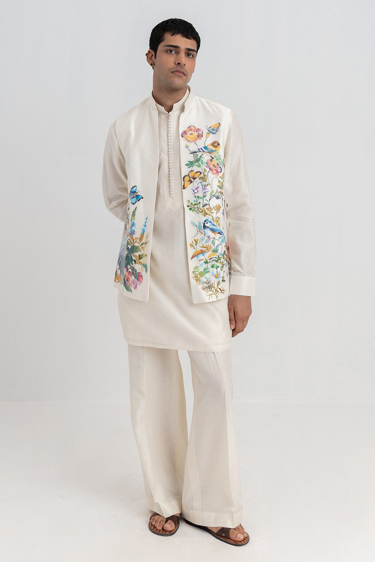 Buy Ivory Hand Painted Bundi Set for men by Ajiesh Oberoi online available at scrollnshops