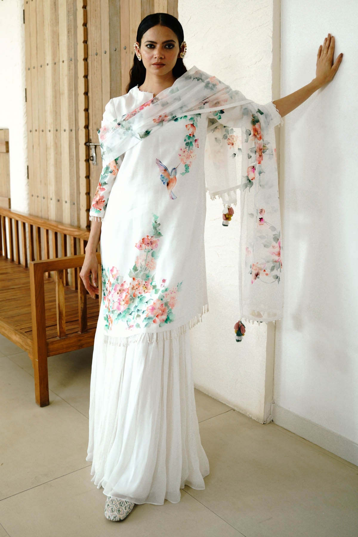 Wabi Sabi Ivory Hand Painted Kurta Set For Women available at ScrollnShops