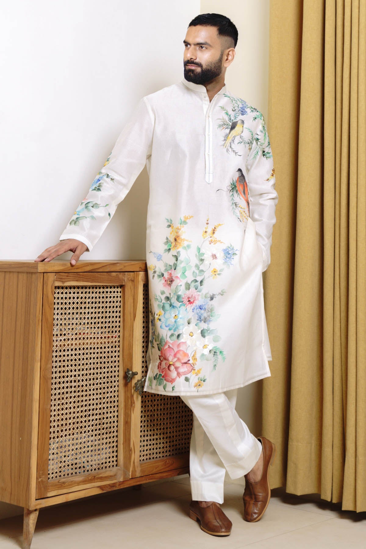 Chanderi Ivory Painted Kurta Set
