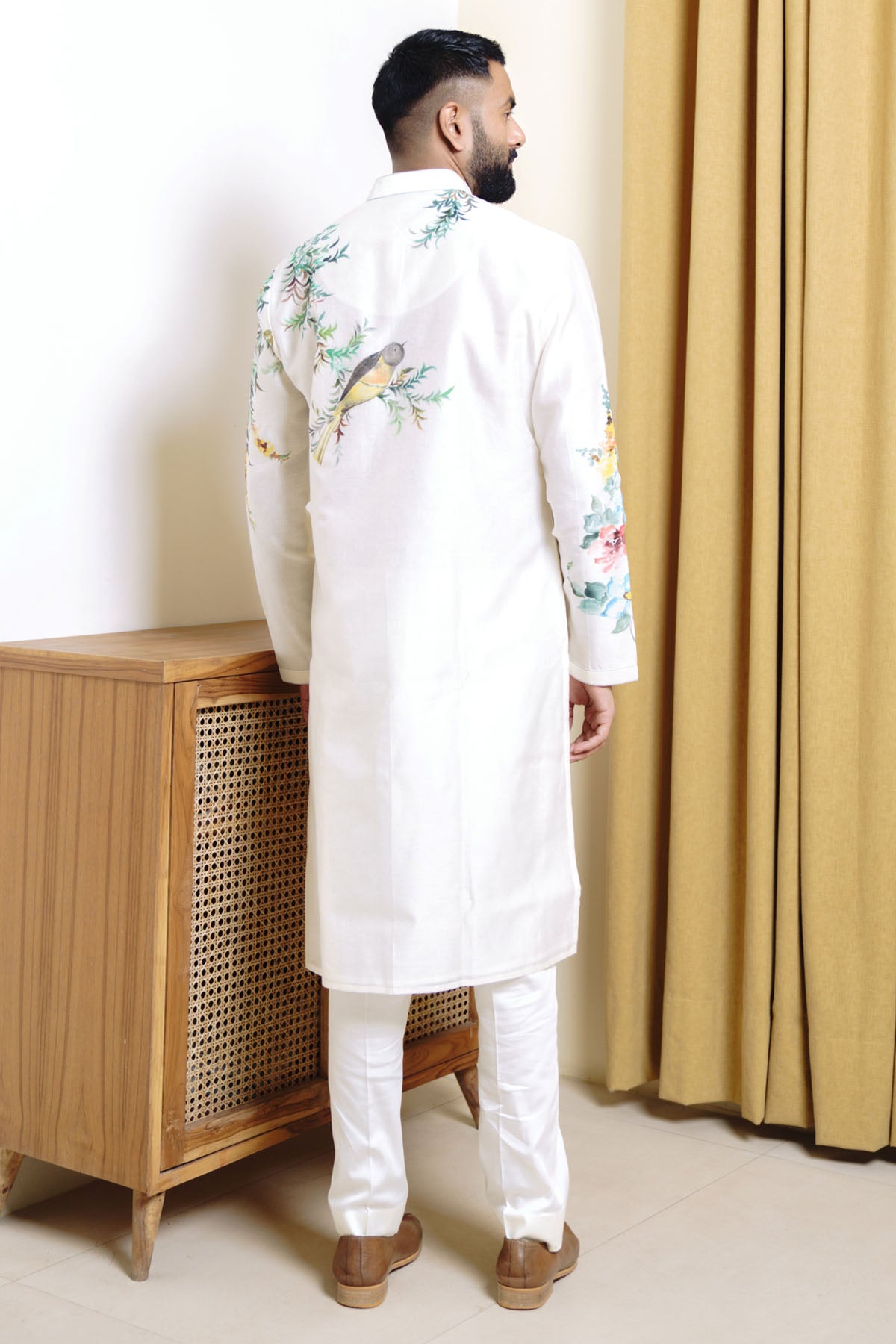 Chanderi Ivory Painted Kurta Set
