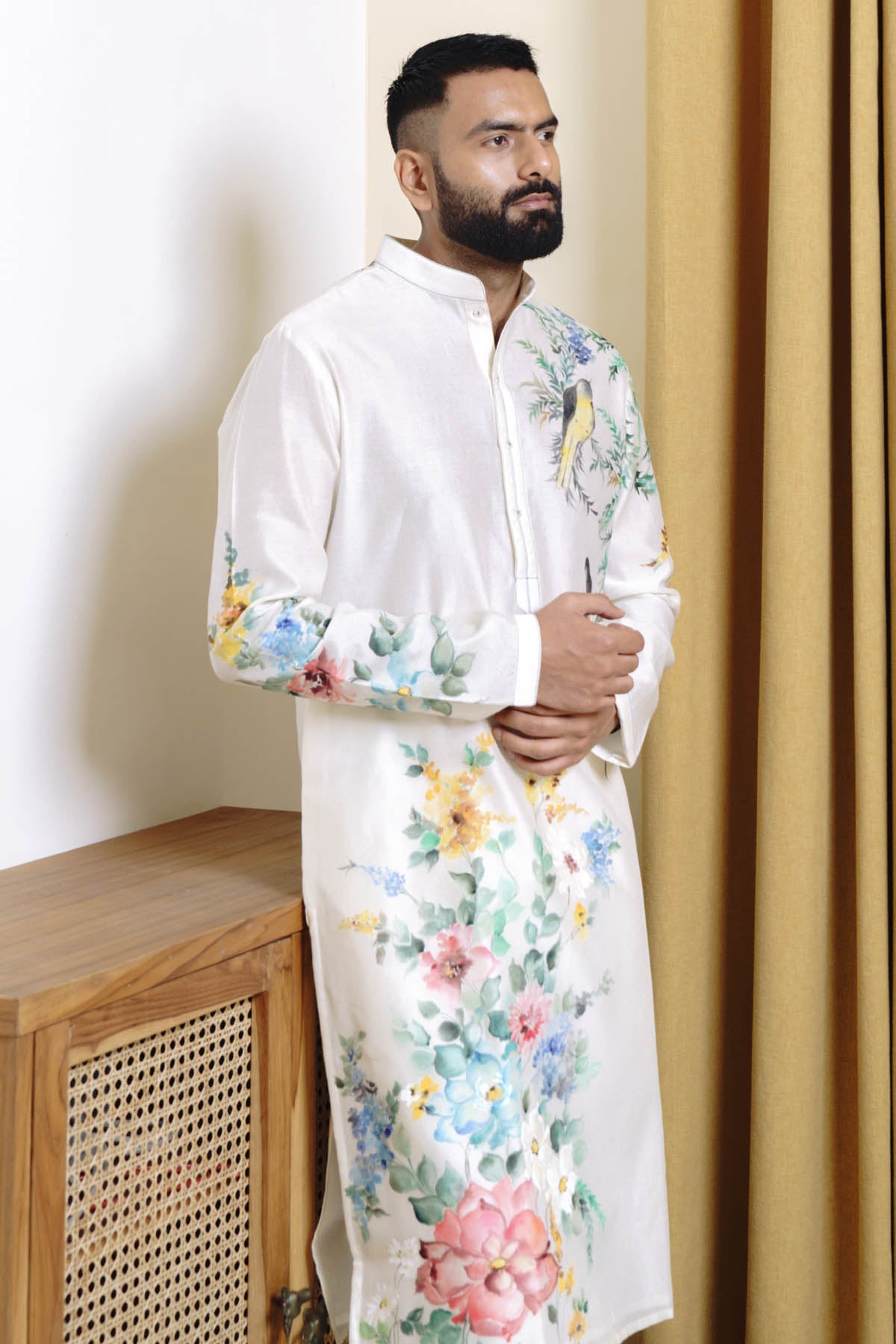 Chanderi Ivory Painted Kurta Set