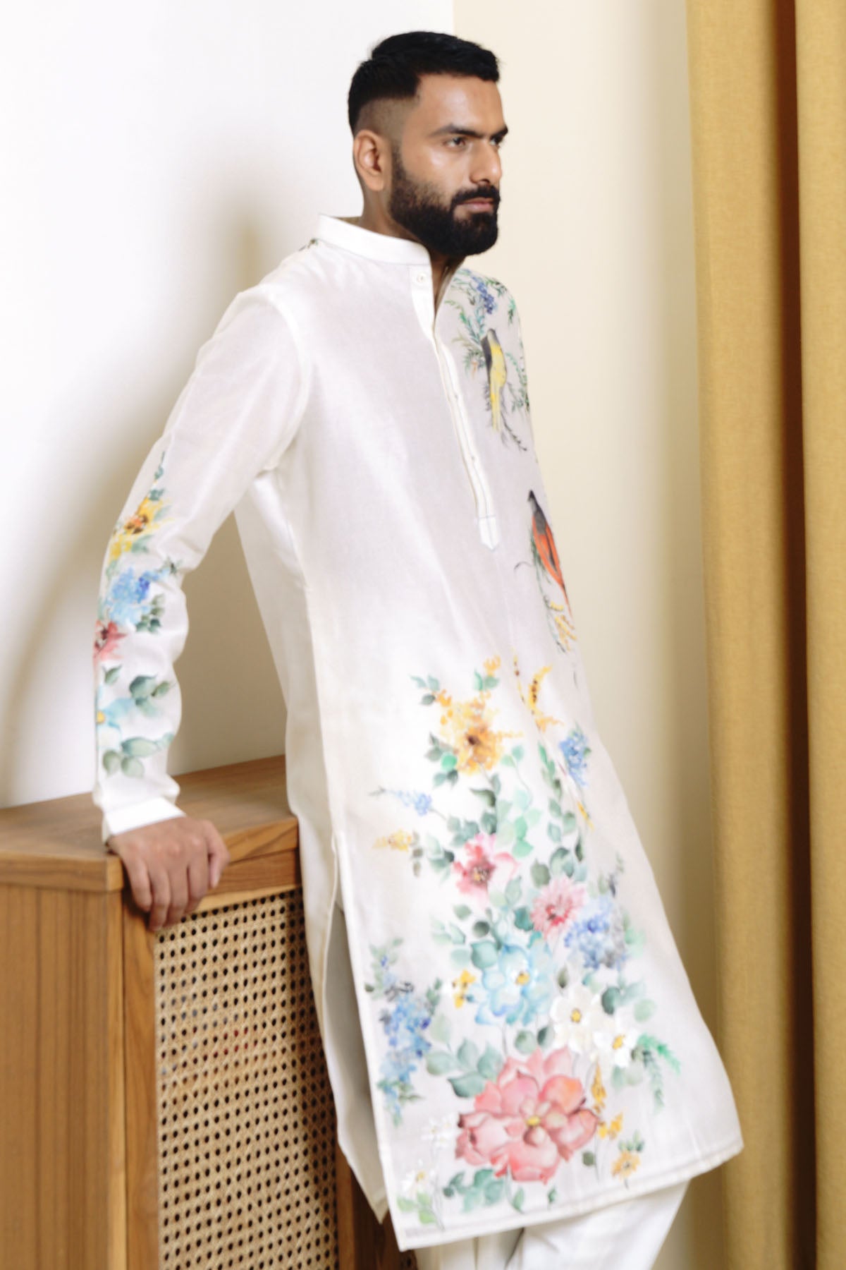 Chanderi Ivory Painted Kurta Set
