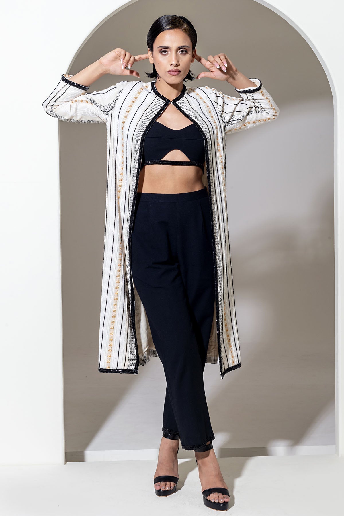 Designer Kusmi Ocean Breeze: Ivory Handwoven Cotton Jacket for Effortless Style For Women at ScrollnShops
