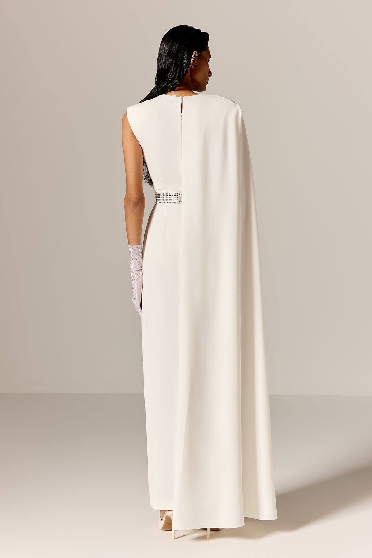 Ivory High Slit Cape Gown & Belt
