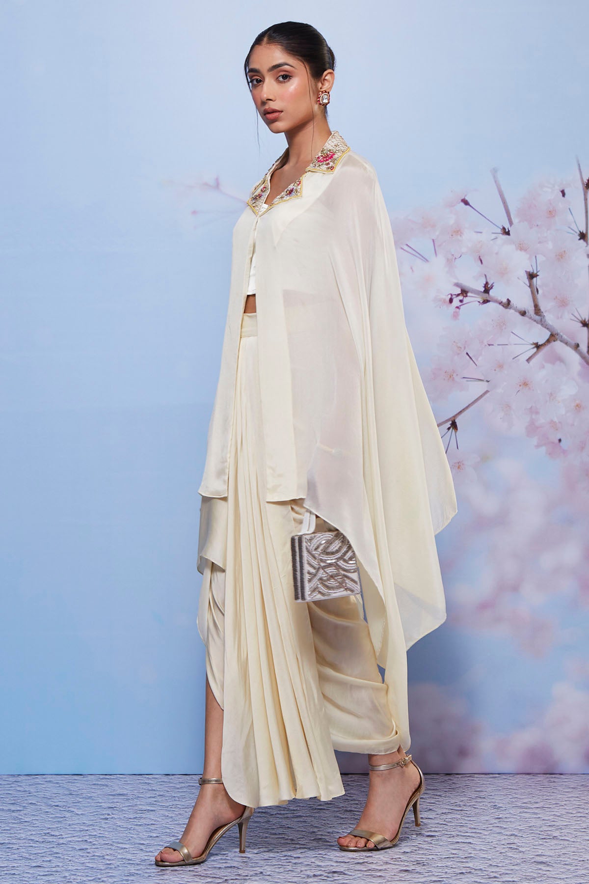 Ivory Indo-Western Cape Set