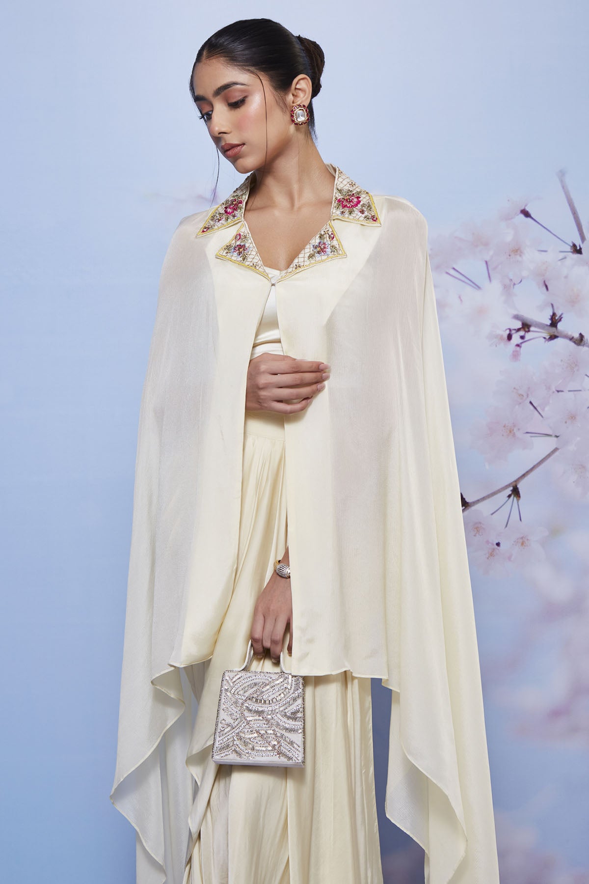 Ivory Indo-Western Cape Set