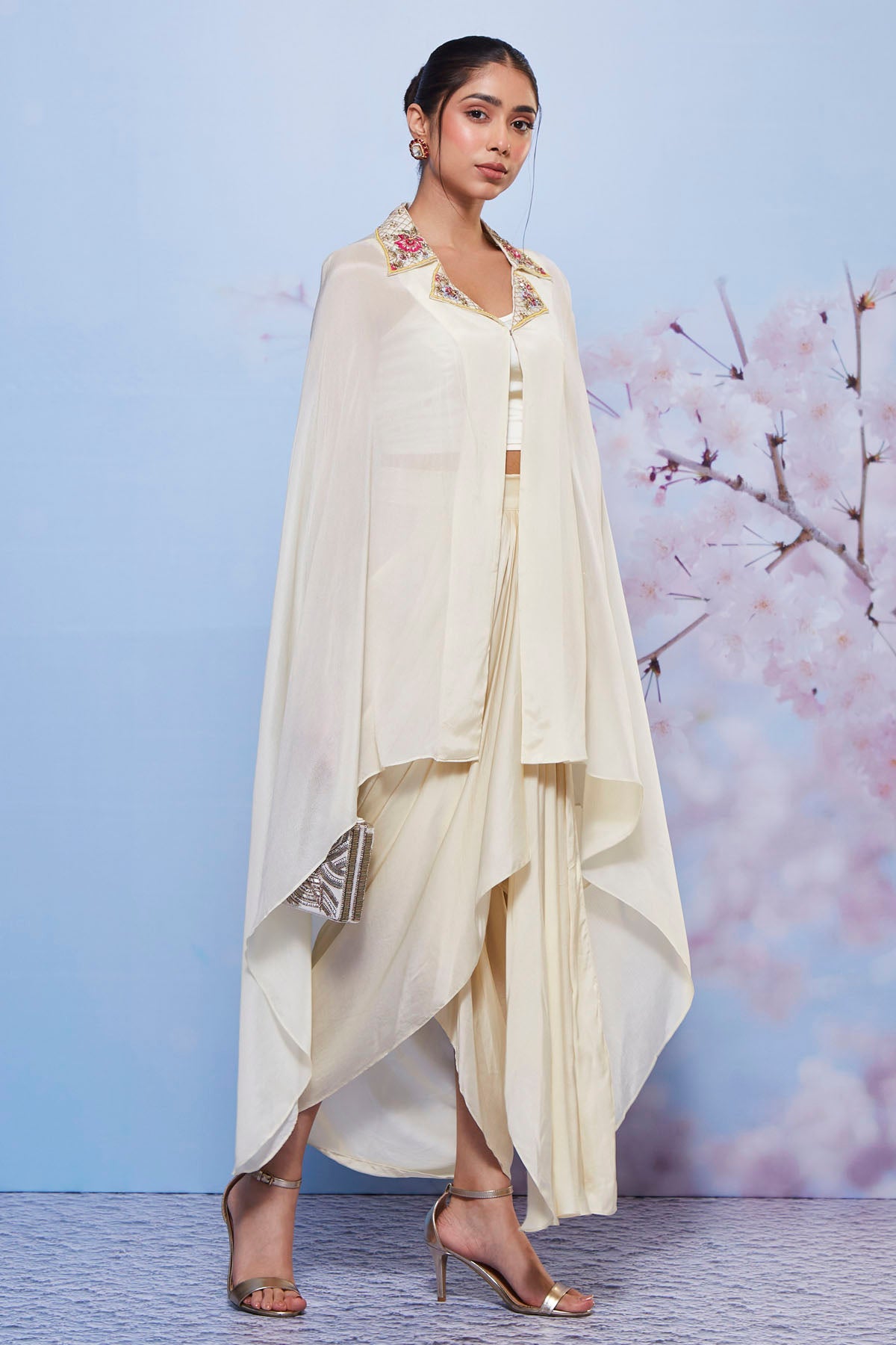 Ivory Indo-Western Cape Set