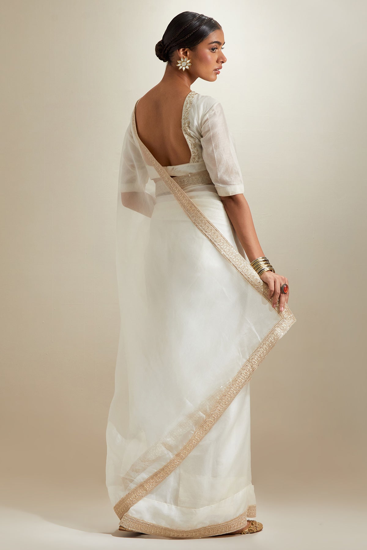Ivory Katan And Chanderi Saree
