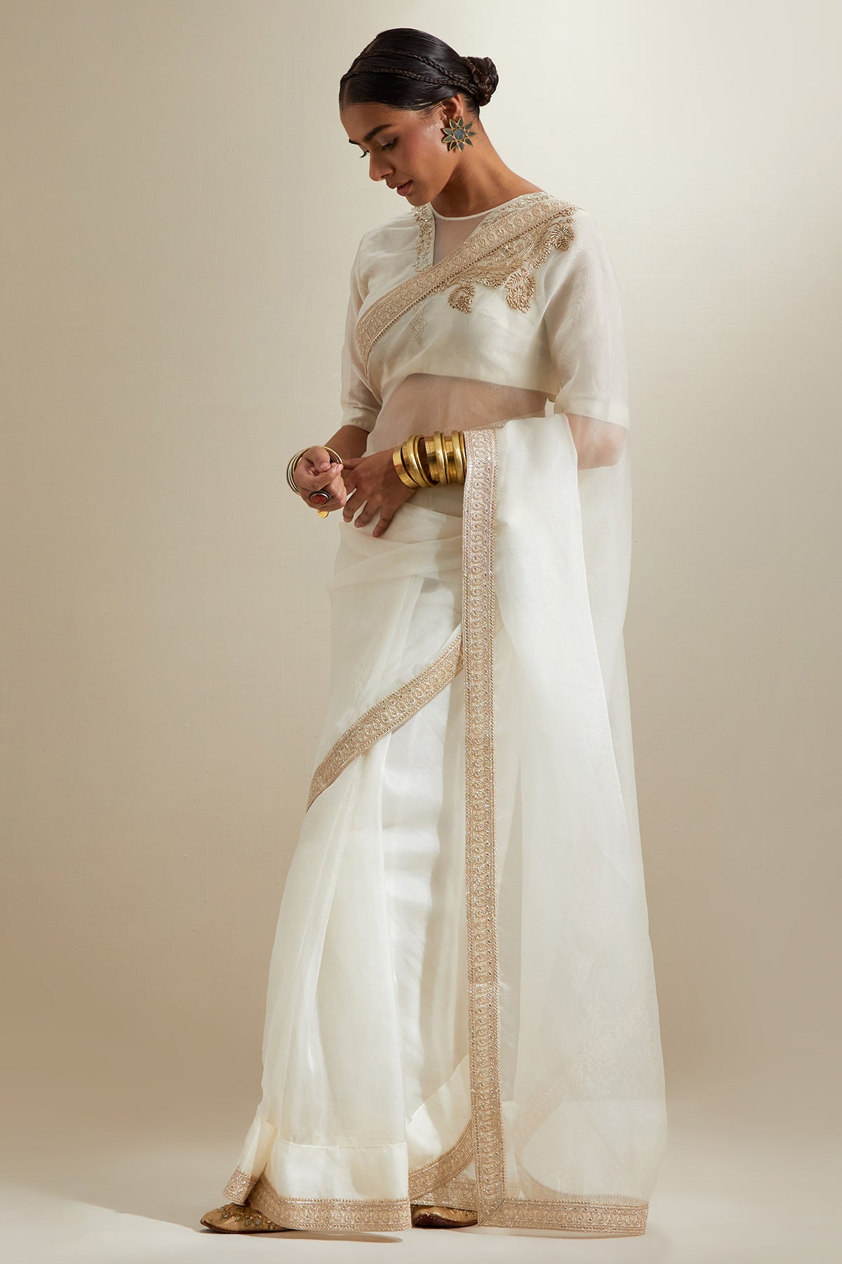 Ivory Katan And Chanderi Saree
