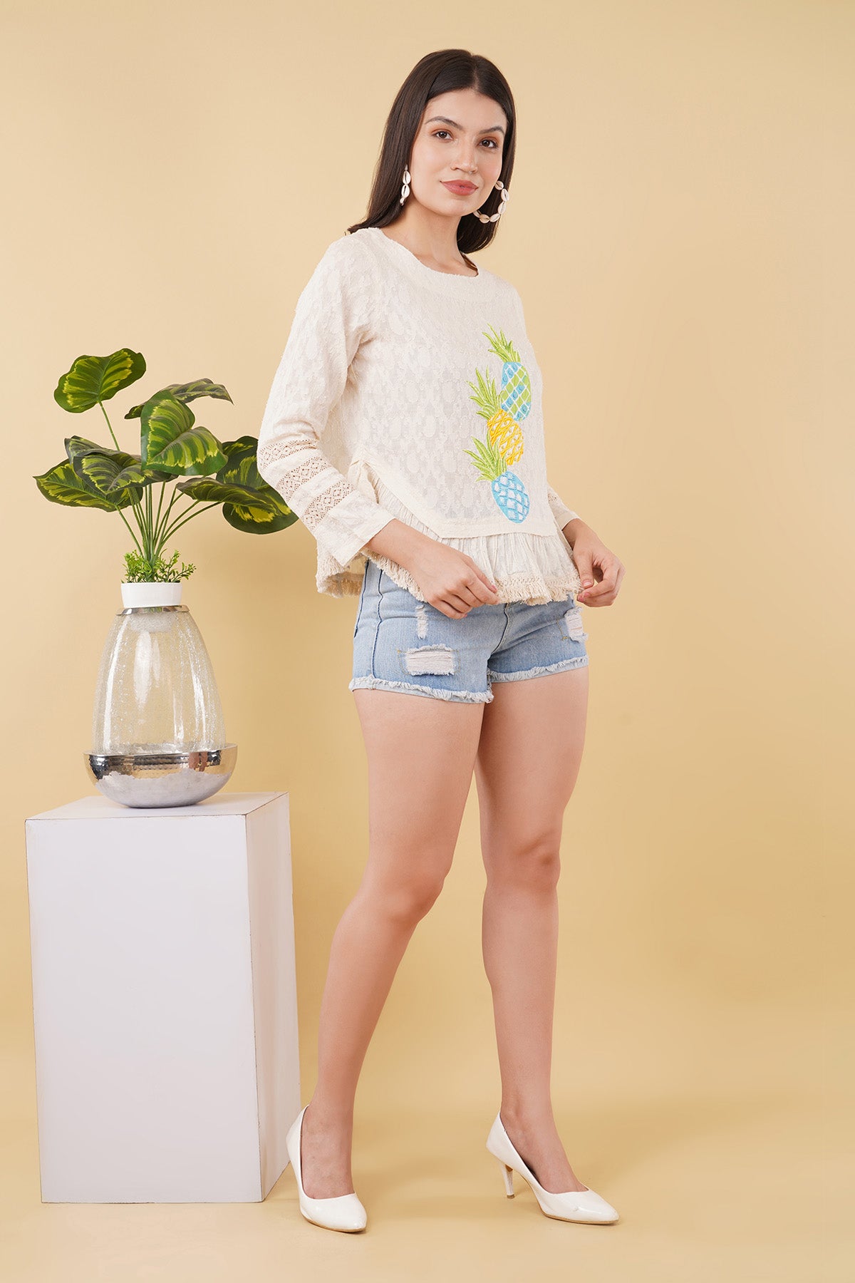 Ivory Lace Applique Work Top