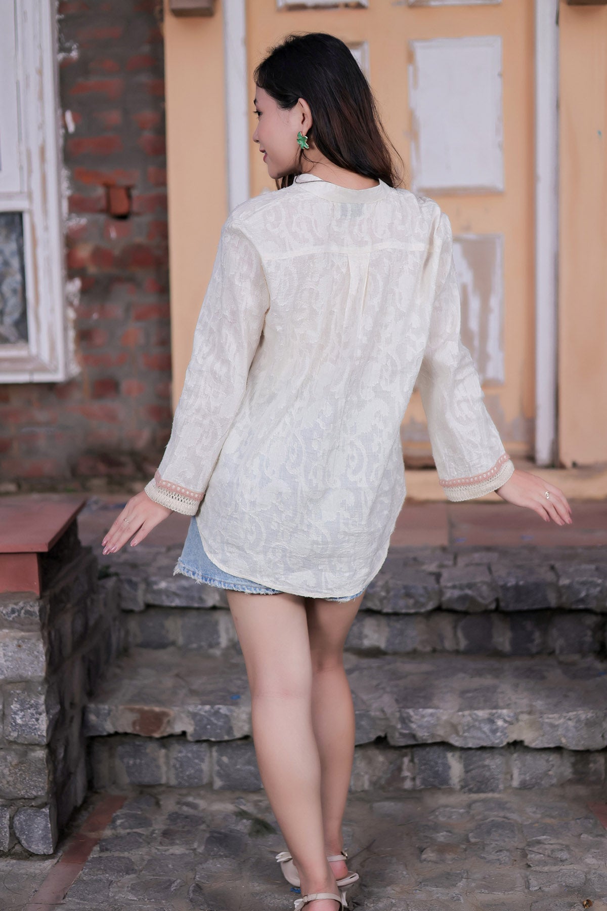 Ivory Lace Embroidered Shirt