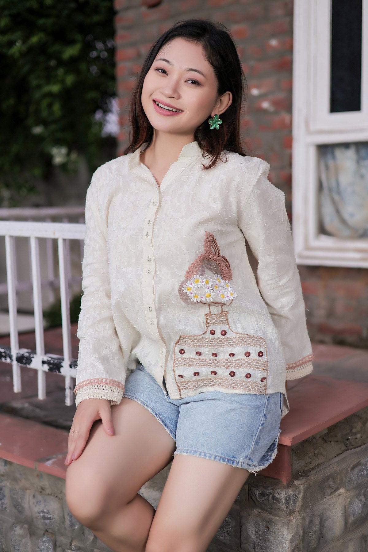 Buy Ivory Lace Embroidered Shirt by OSKOS for women online at ScrollnShops