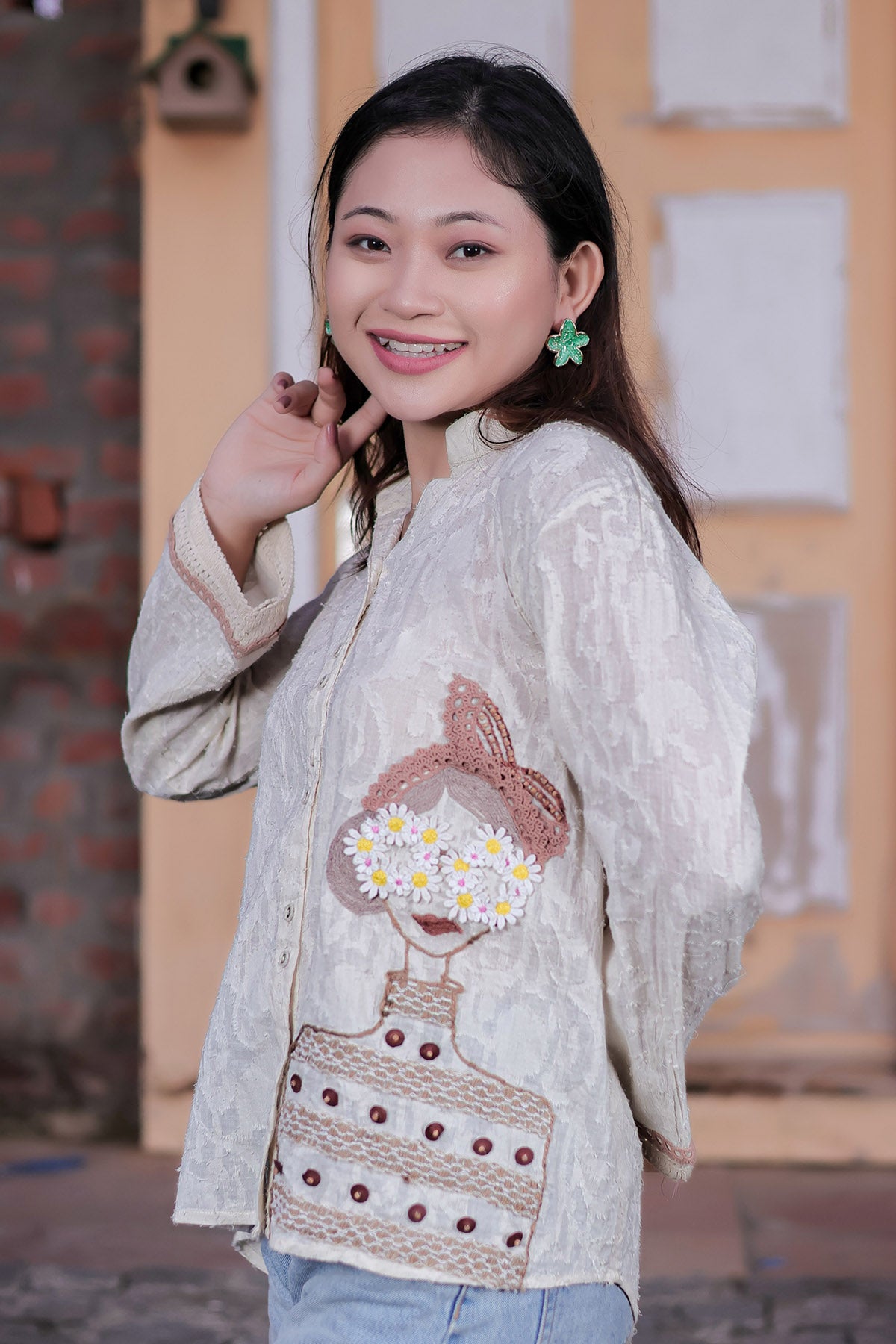Ivory Lace Embroidered Shirt