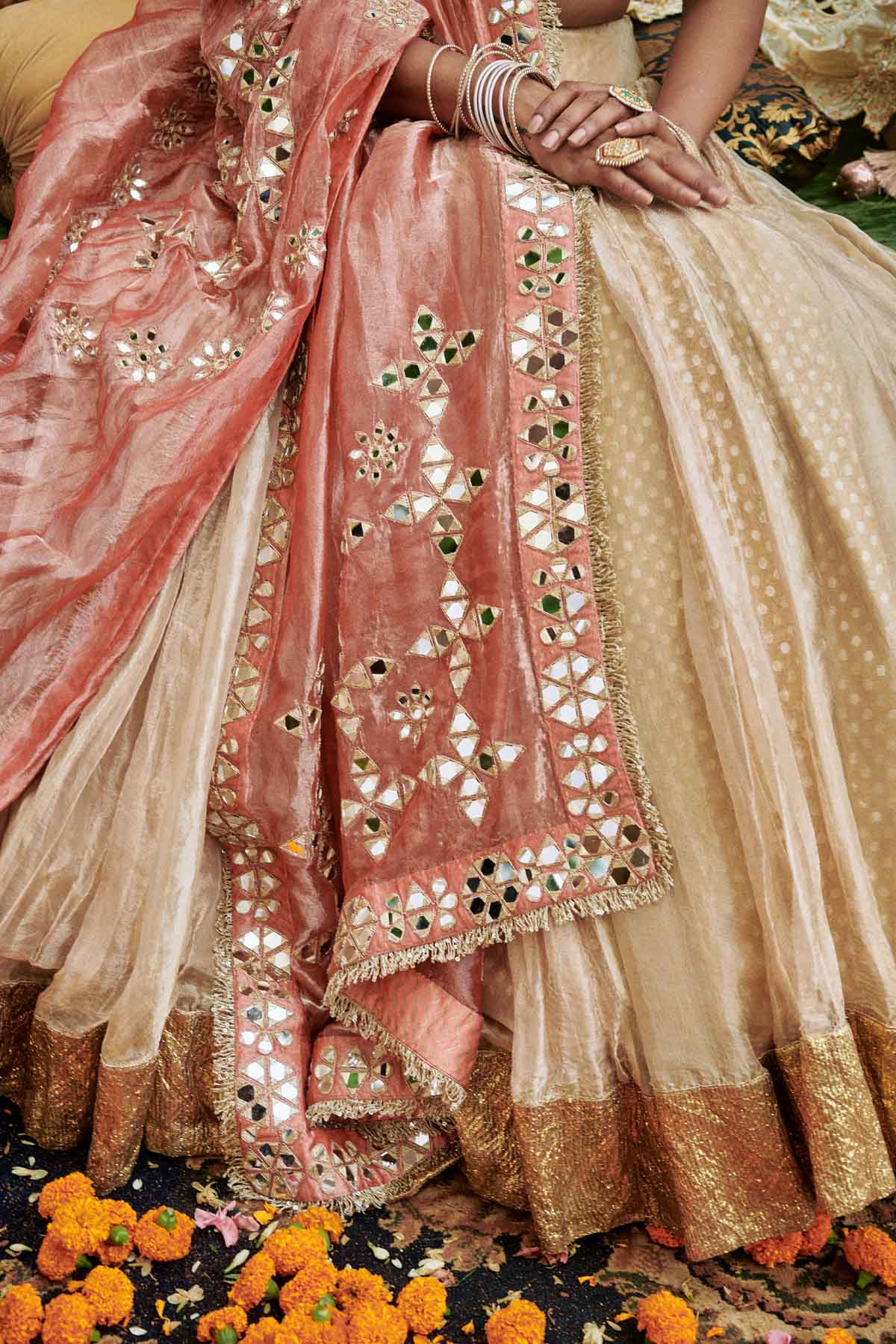Ivory Lampi Work Lehenga Set