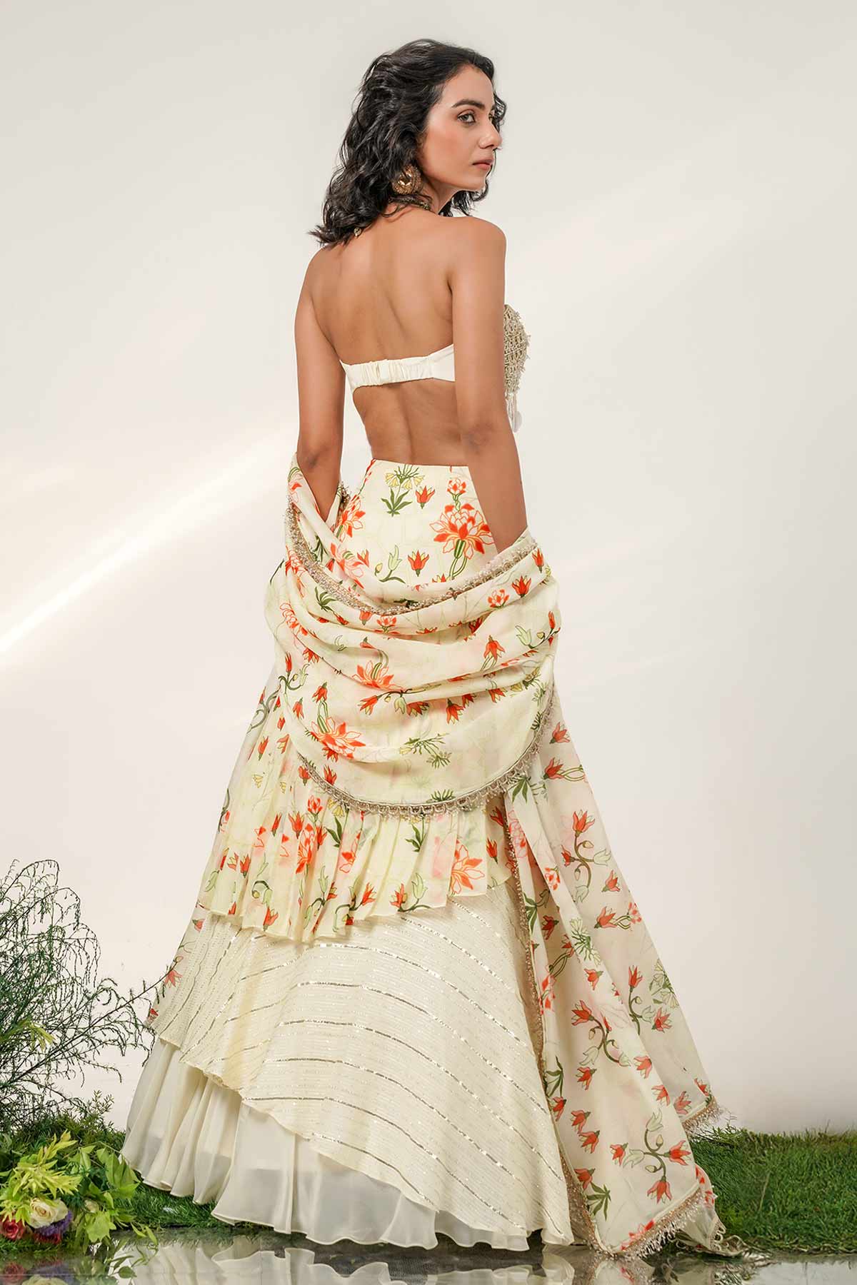 Ivory Layer Printed Lehenga Set