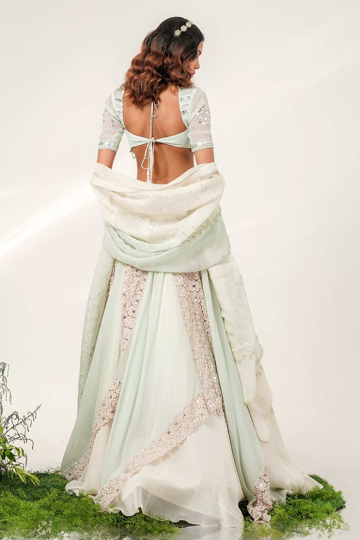 Ivory Layer Scarff Lehenga Set