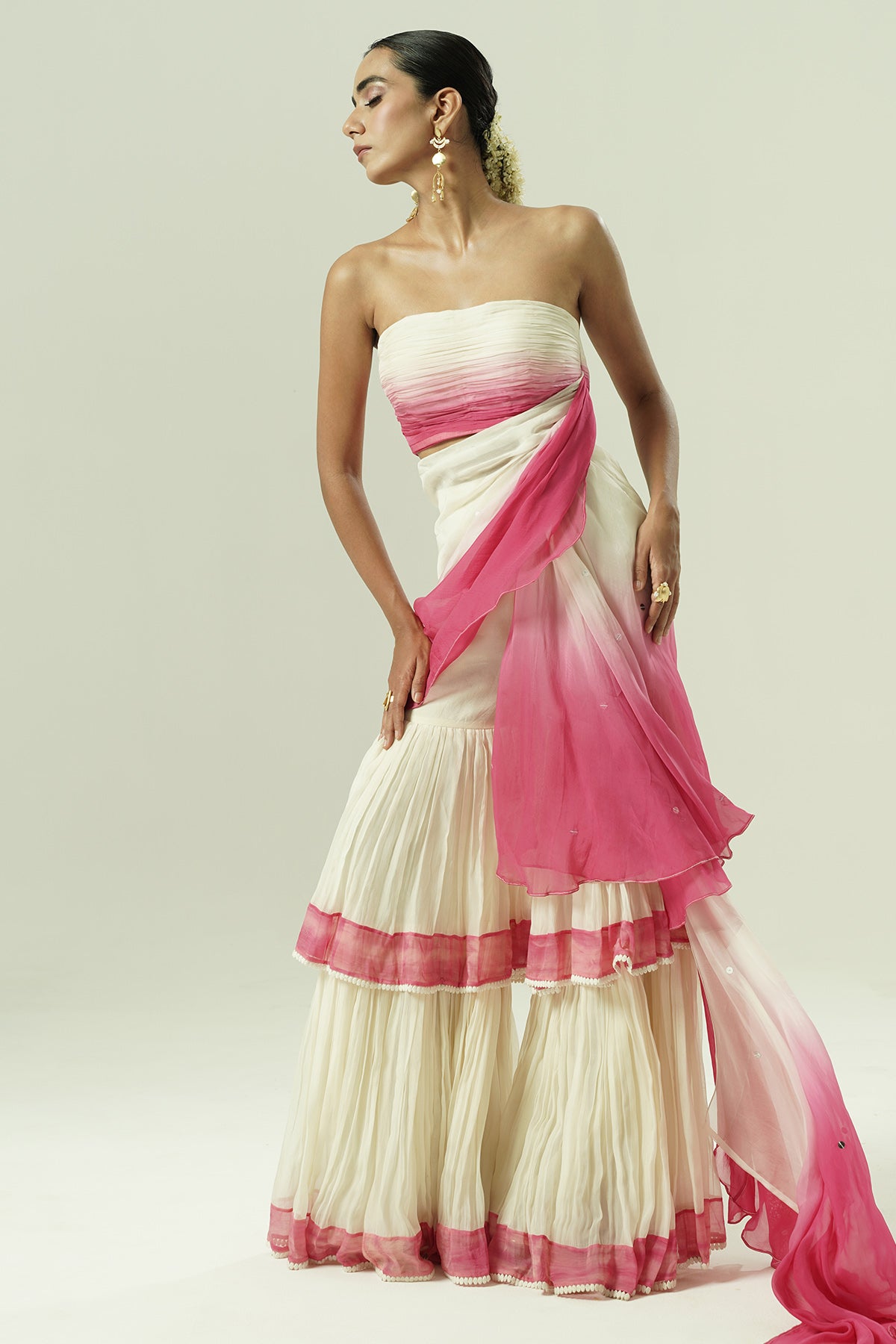 Ivory Layered Indo-Western Set