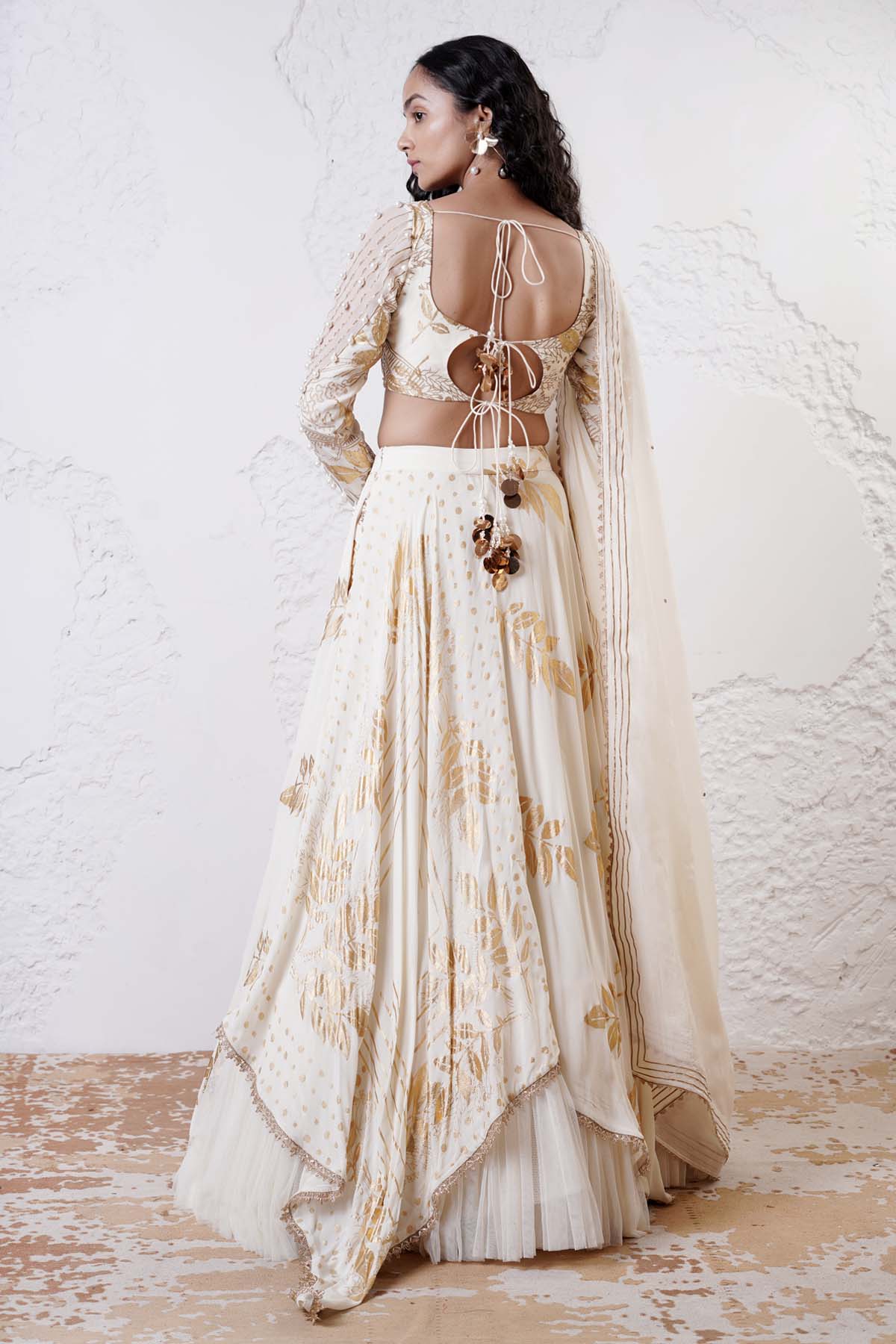 Ivory Layered Print Lehenga Set