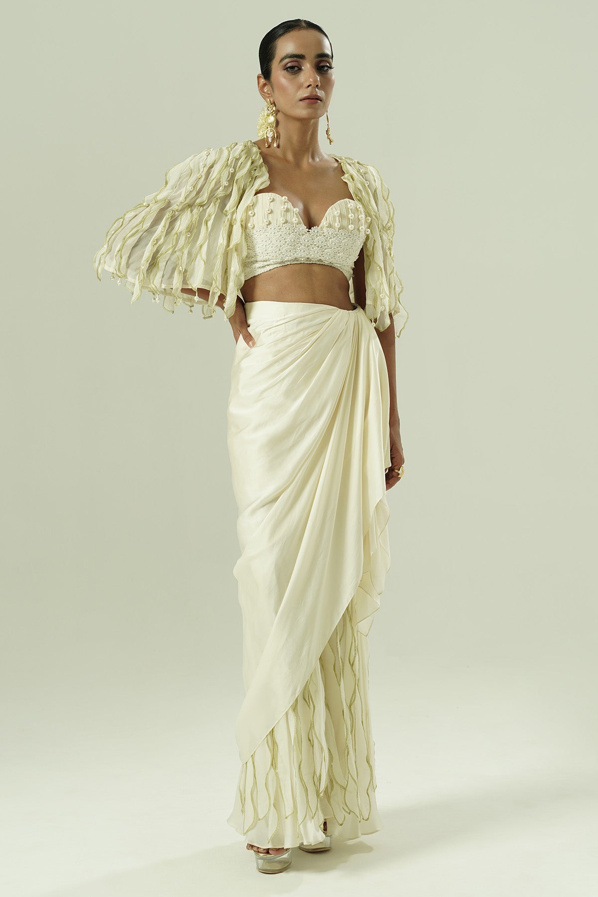 Buy Ivory Leaflet Indo-western Set for women by Shwetanga Designer online available at scrollnshops