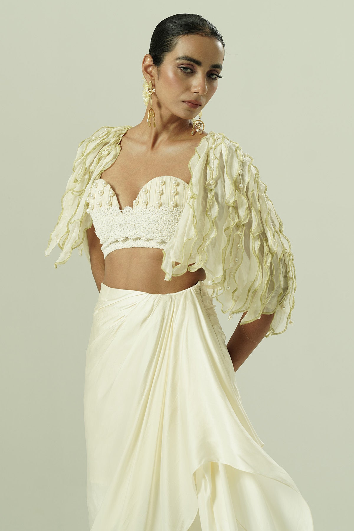 Ivory Leaflet Indo-western Set