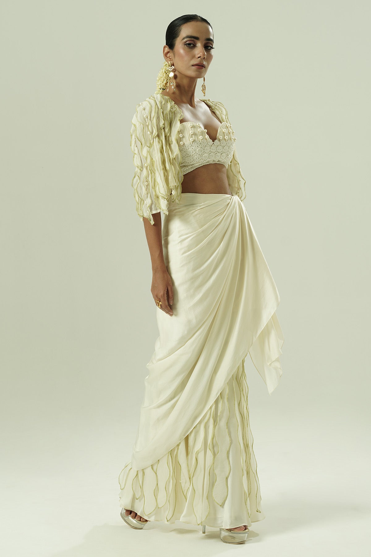 Ivory Leaflet Indo-western Set