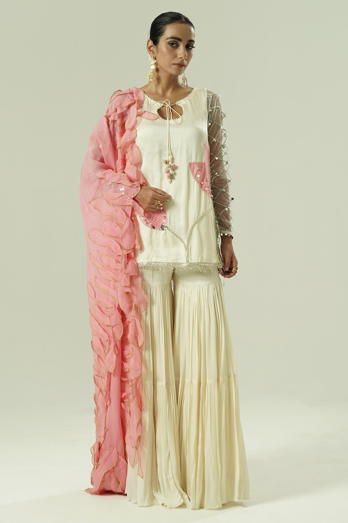 Buy Ivory Leaflet Patch Kurta Set for women by Shwetanga Designer online available at scrollnshops