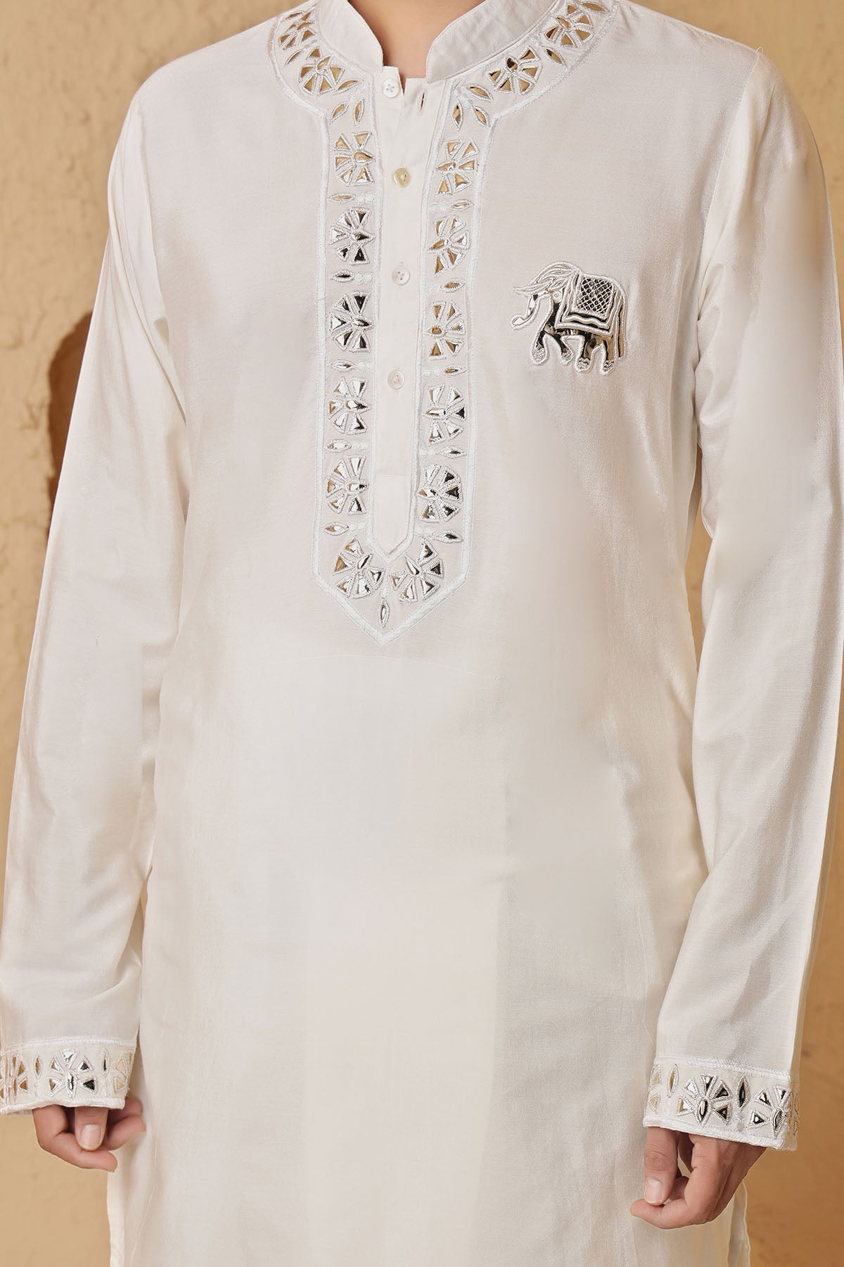 Ivory Leather Work Kurta Set