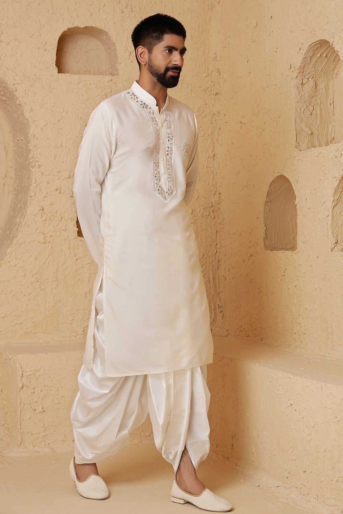 Ivory Leather Work Kurta Set