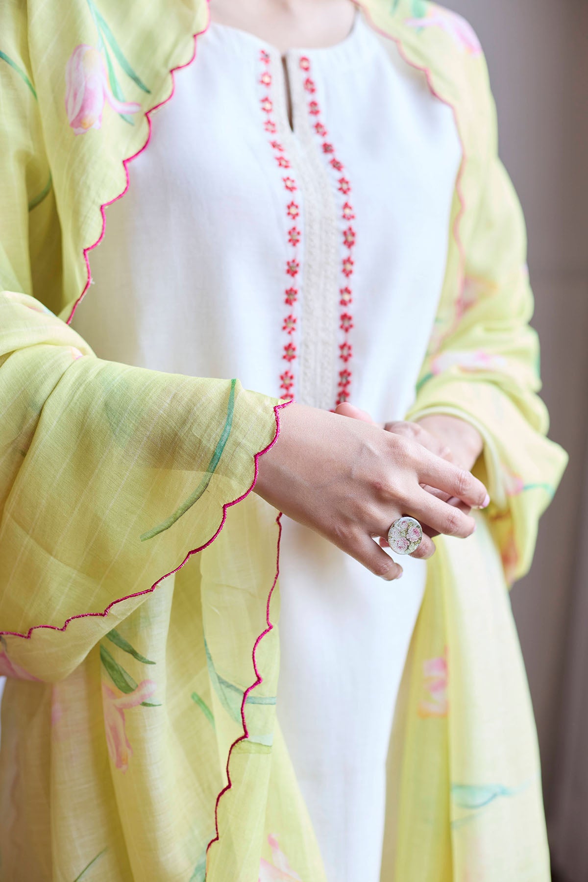 Ivory Lime Chanderi Kurta Set