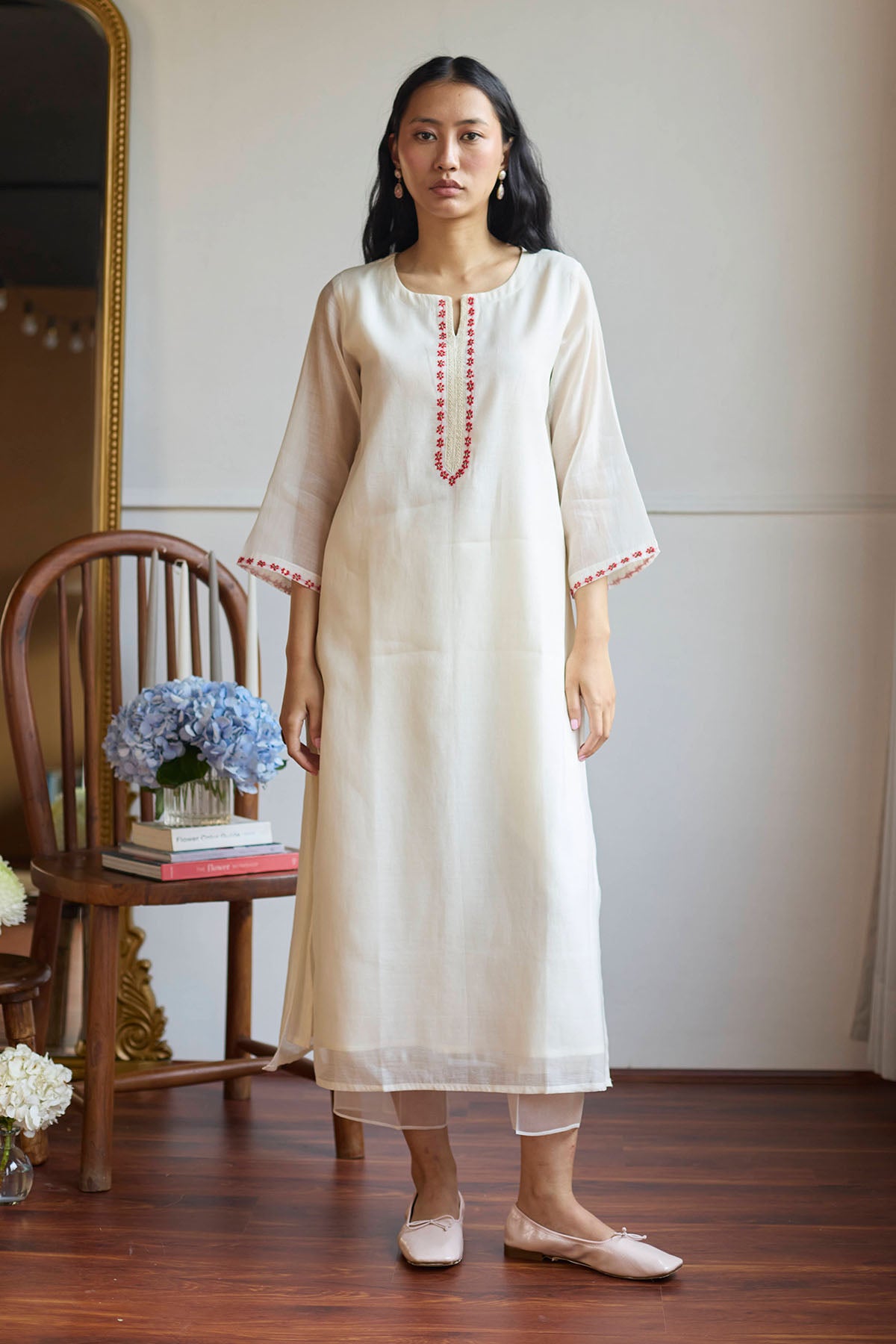 Ivory Lime Chanderi Kurta Set