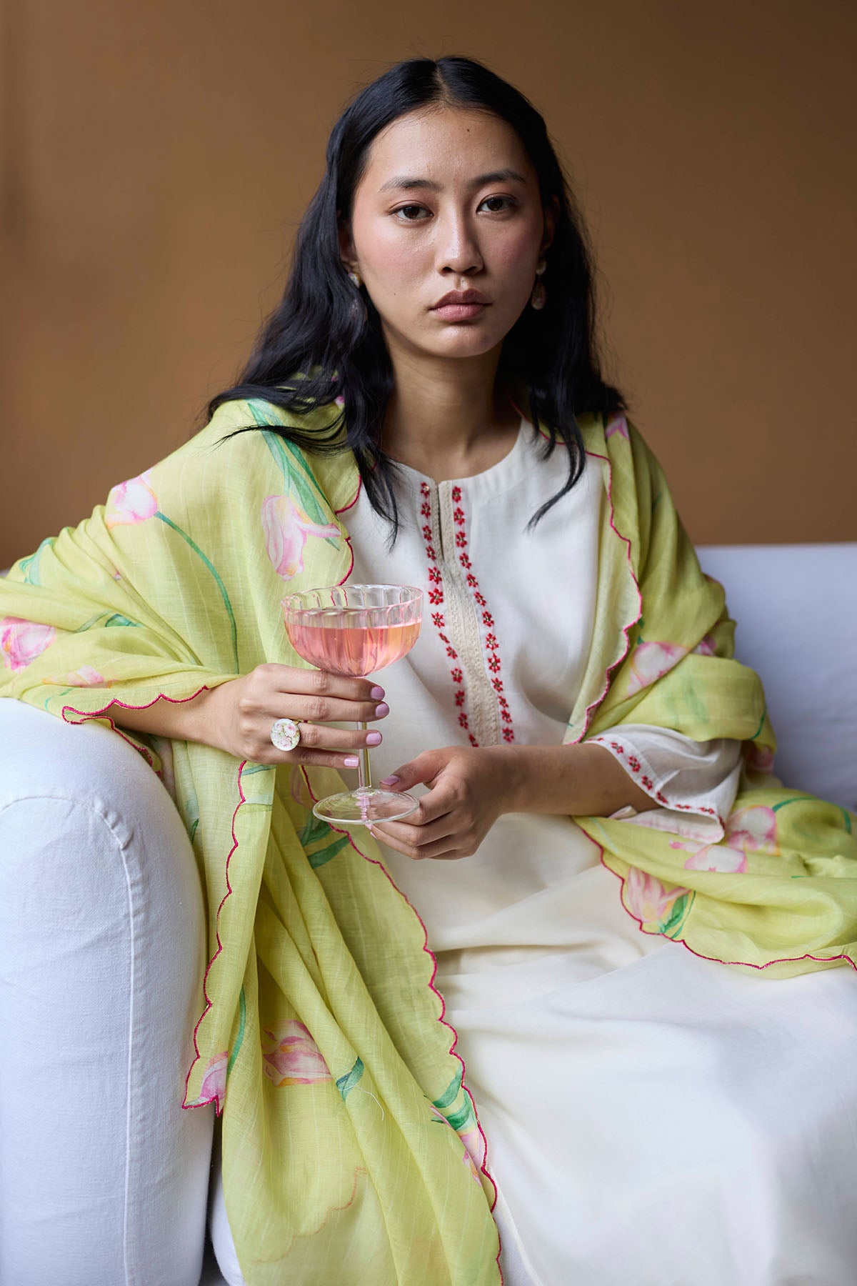 Ivory Lime Chanderi Kurta Set