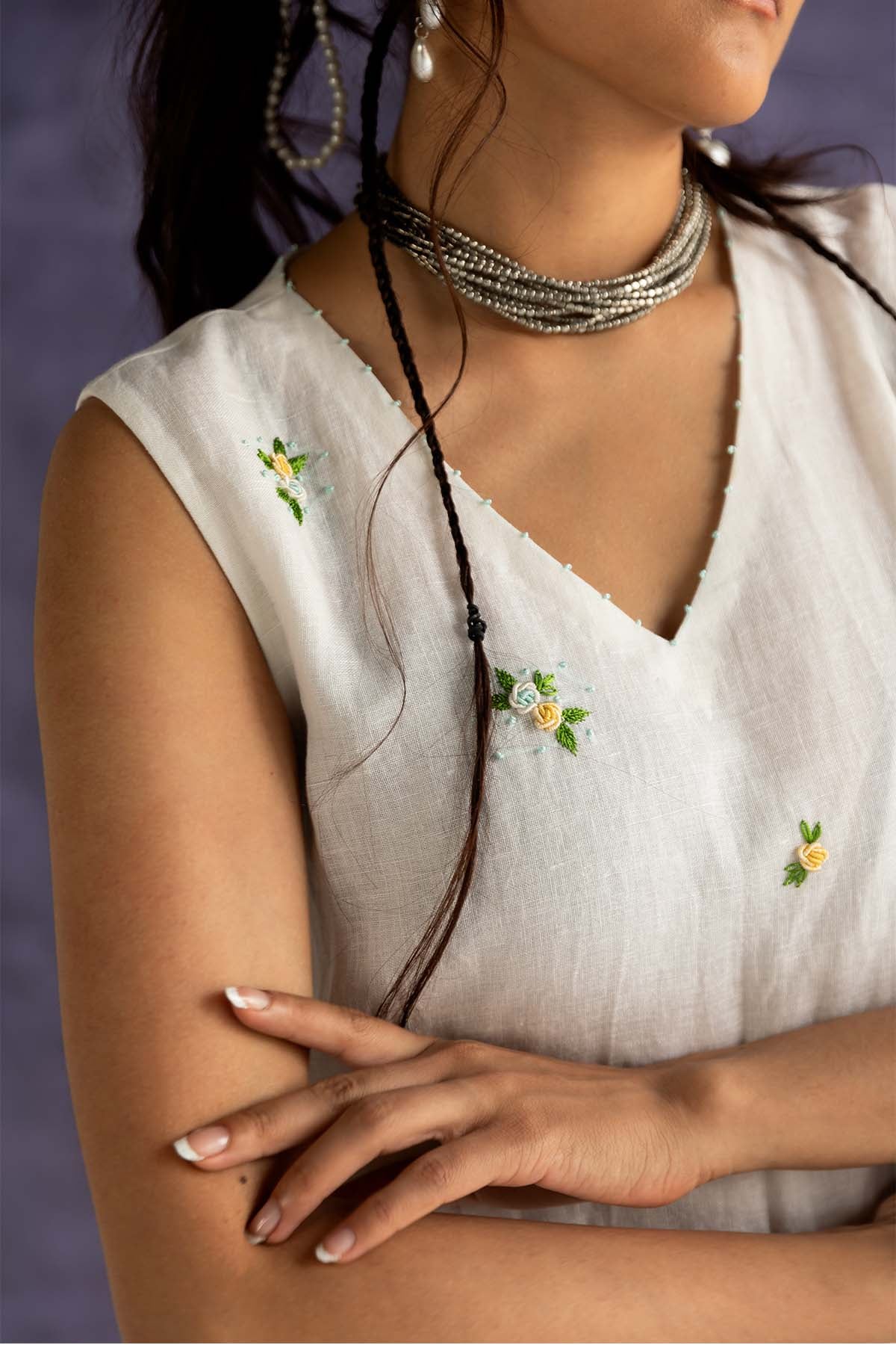 Ivory Linen A-Line Maxi Dress