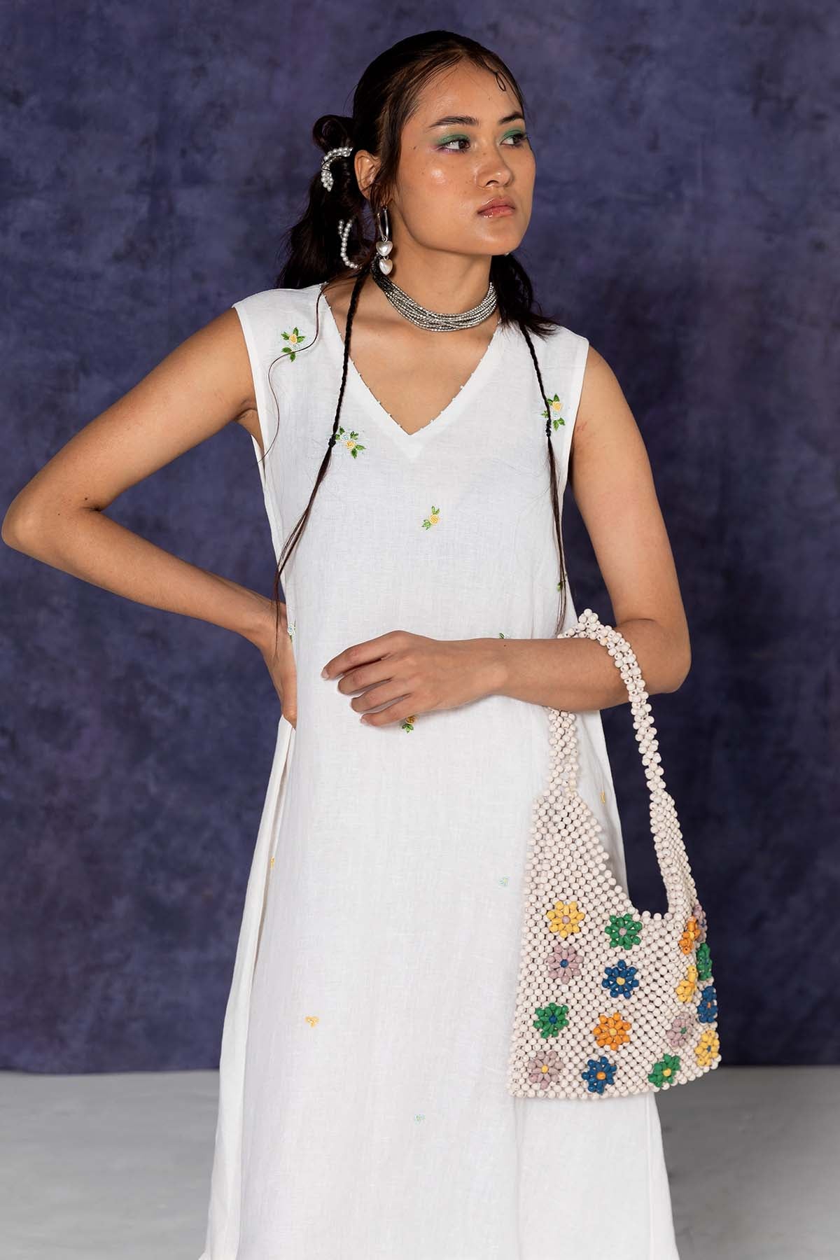 Ivory Linen A-Line Maxi Dress