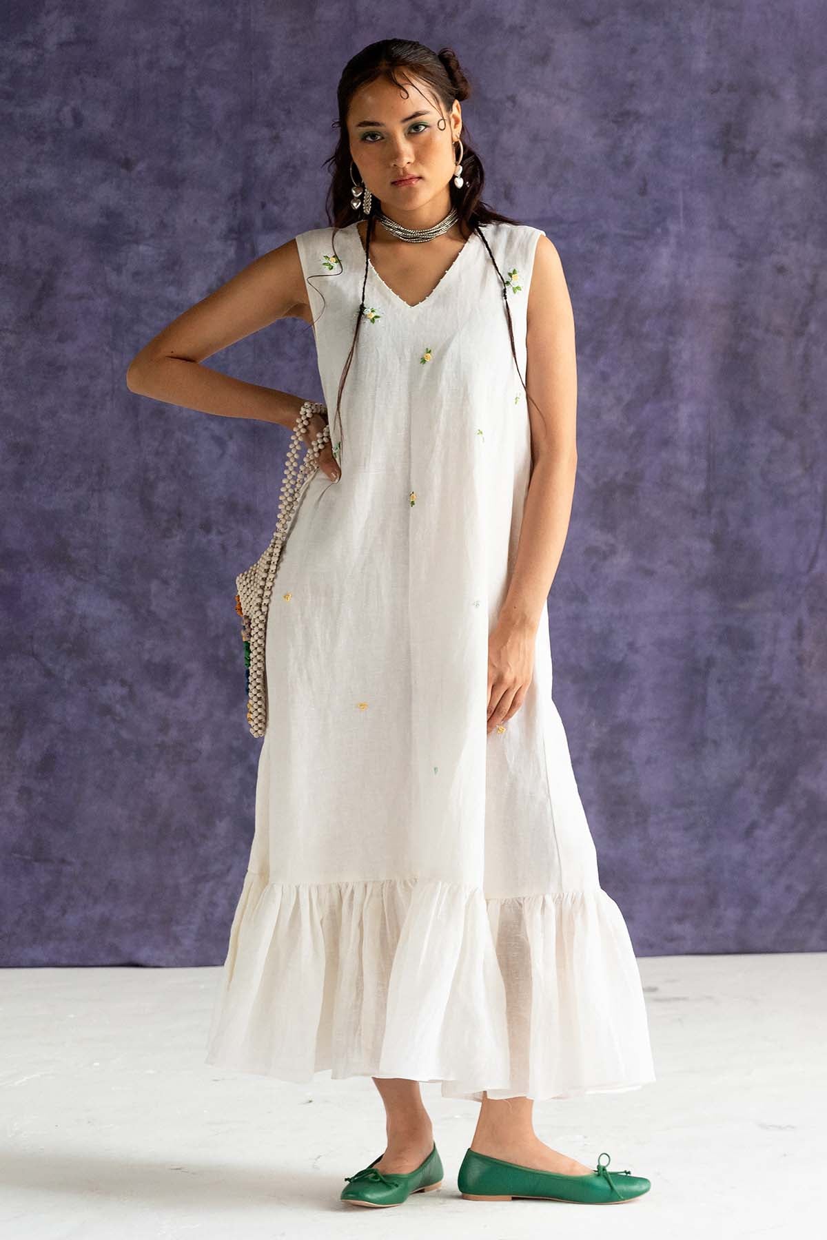 Buy Ivory Linen A-Line Maxi Dress by Journal by Pranay for women online at ScrollnShops